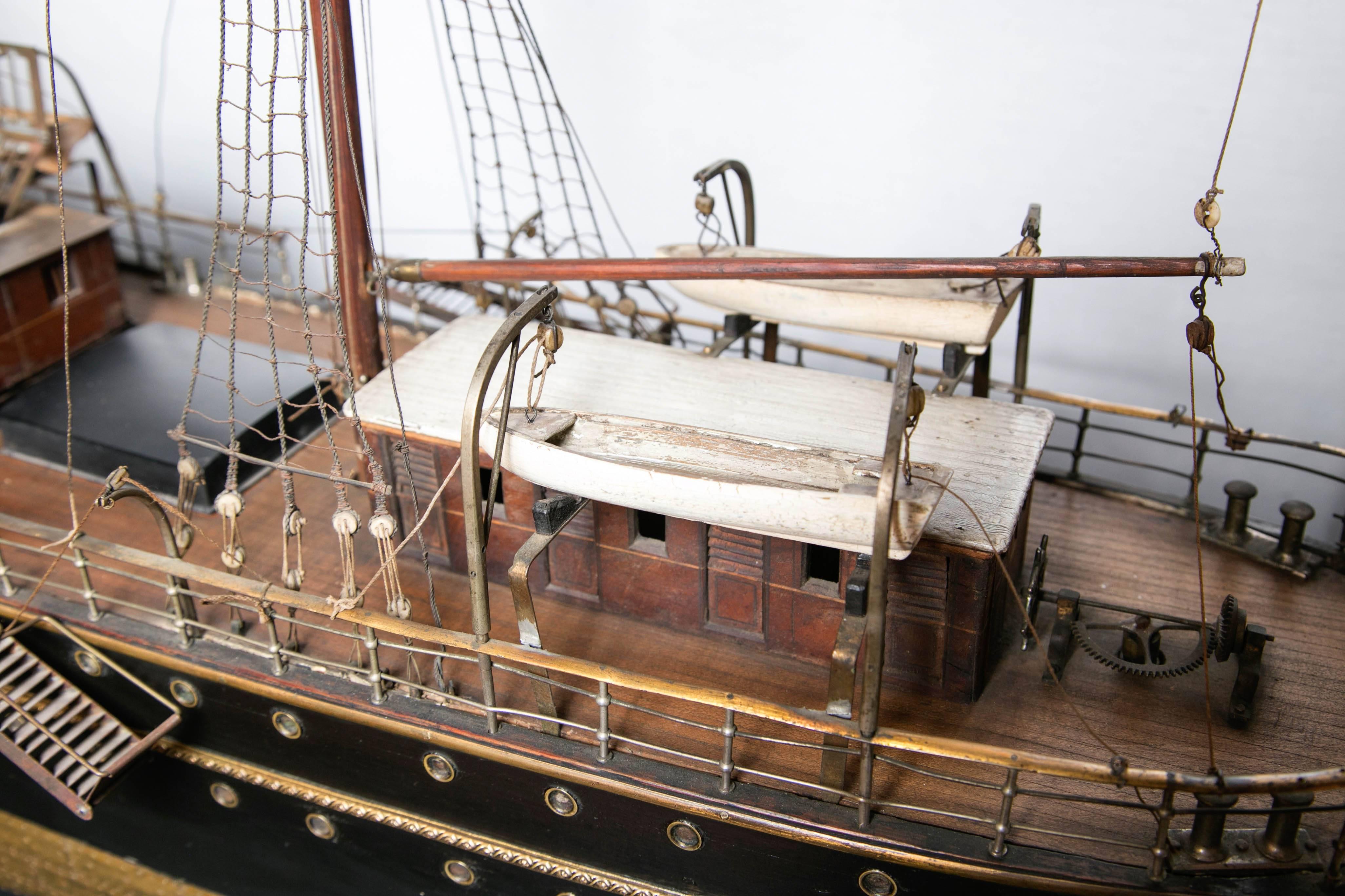 Hand-Crafted Late 19th Century Working Steam Model of a Passenger Freighter