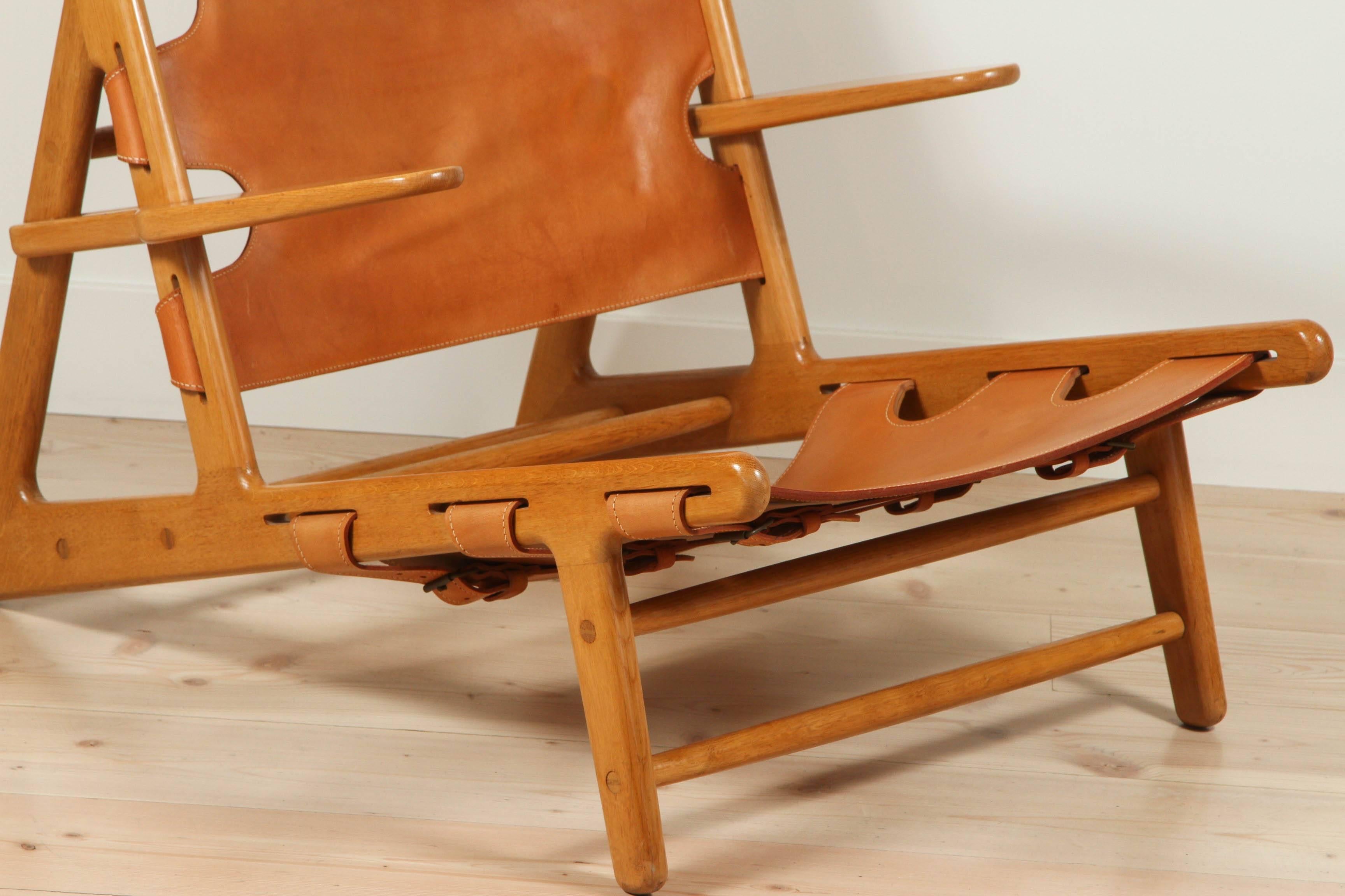 American Pair of Leather Hunting Chairs by Børge Mogensen