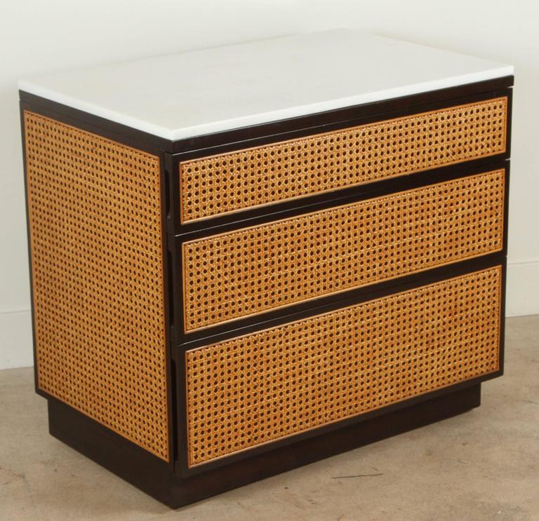 Pair of Marble and Cane Bedside Tables by Directional at 1stDibs