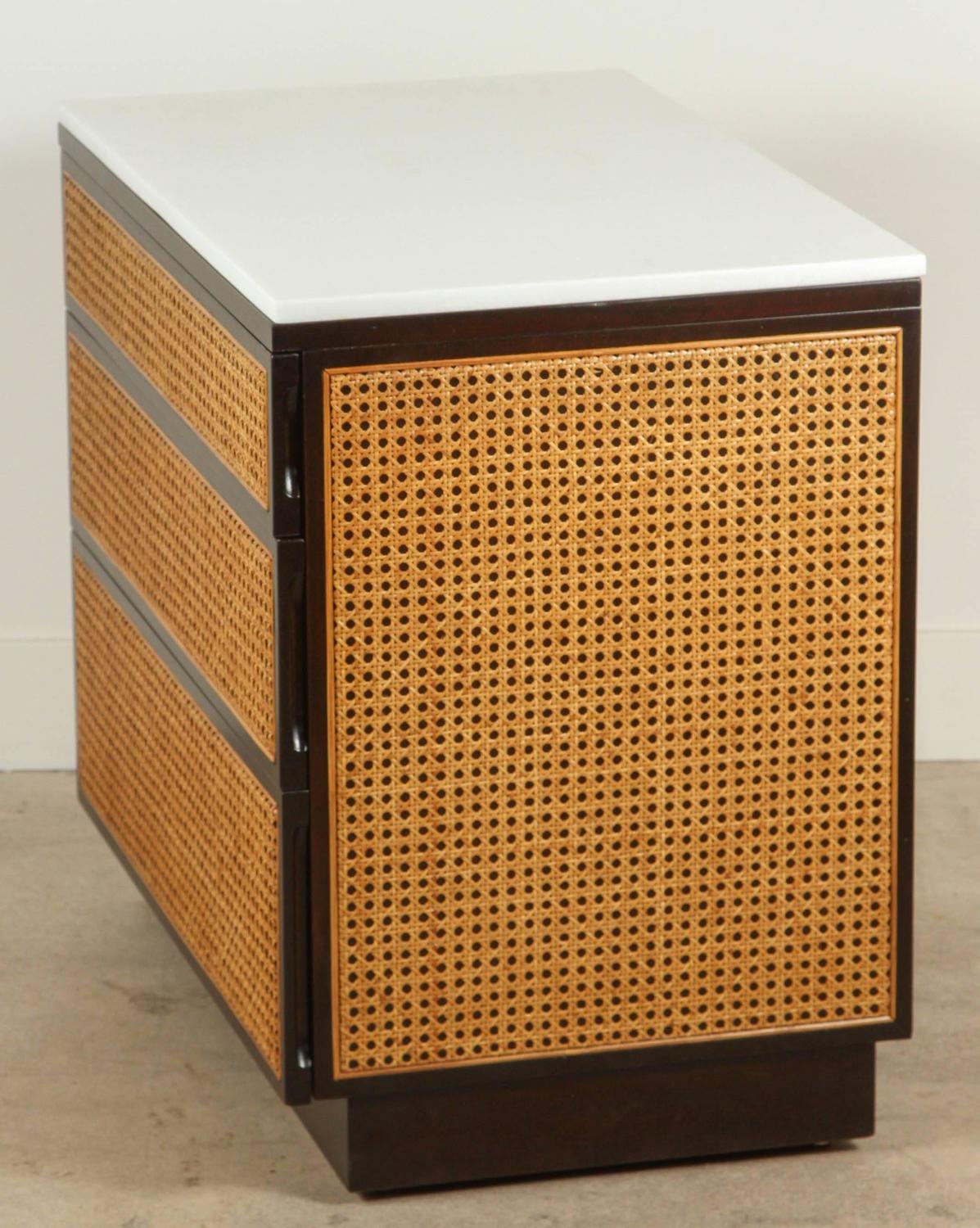 Pair of Marble and Cane Bedside Tables by Directional at 1stdibs