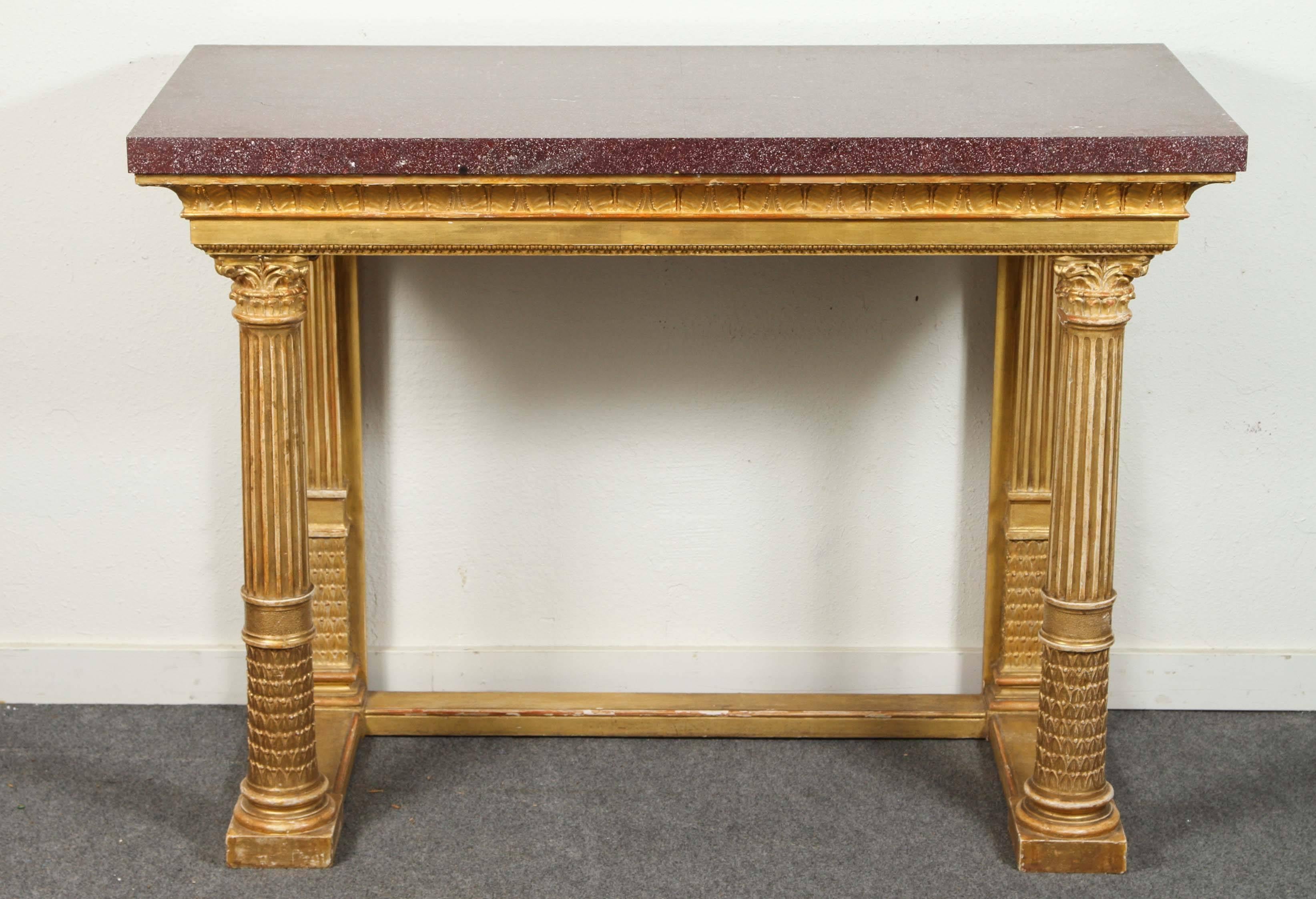 Excellent Pair of 19th Century, Gilded Consoles In Good Condition For Sale In Newport Beach, CA