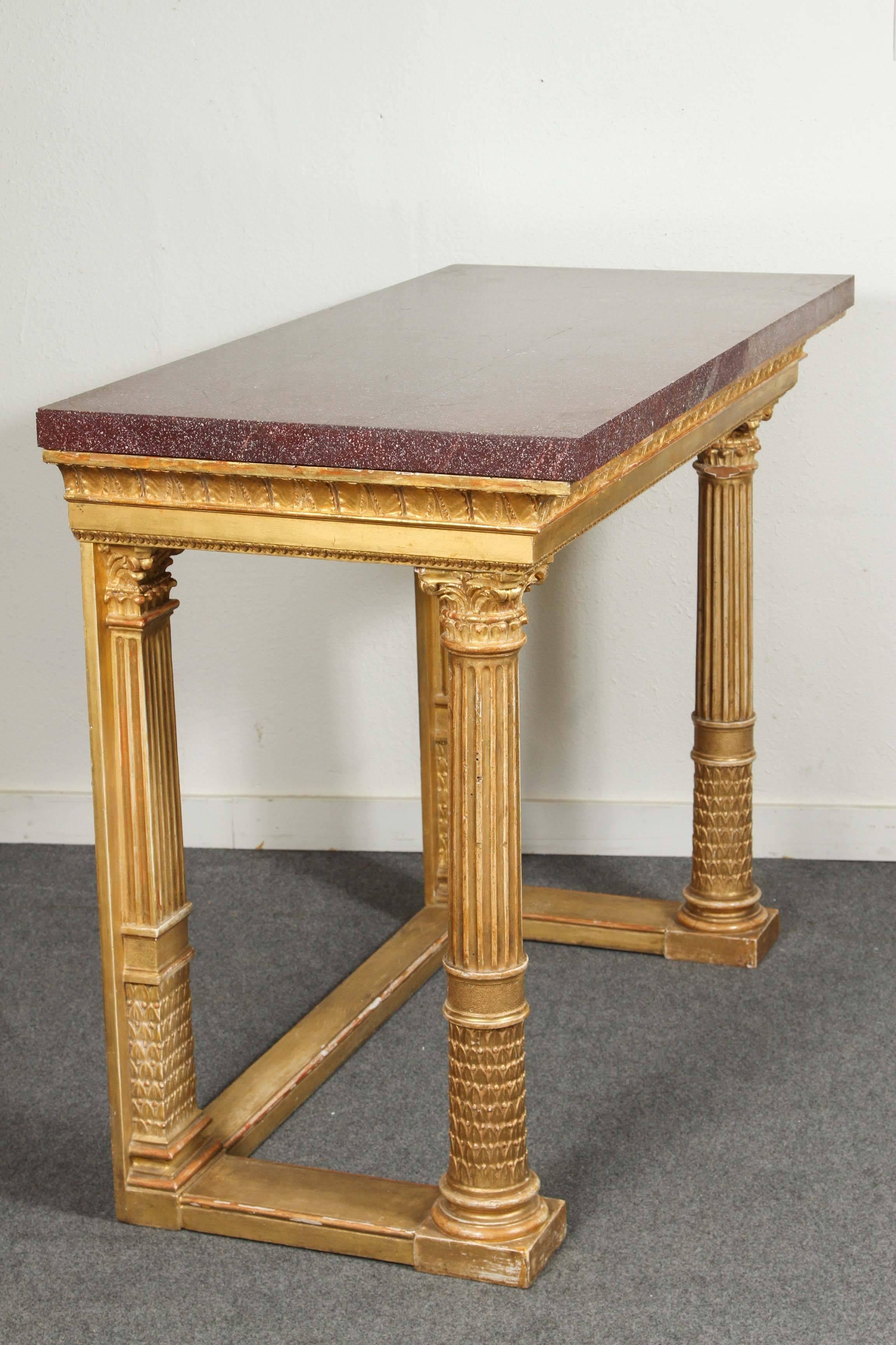Porphyry Excellent Pair of 19th Century, Gilded Consoles For Sale