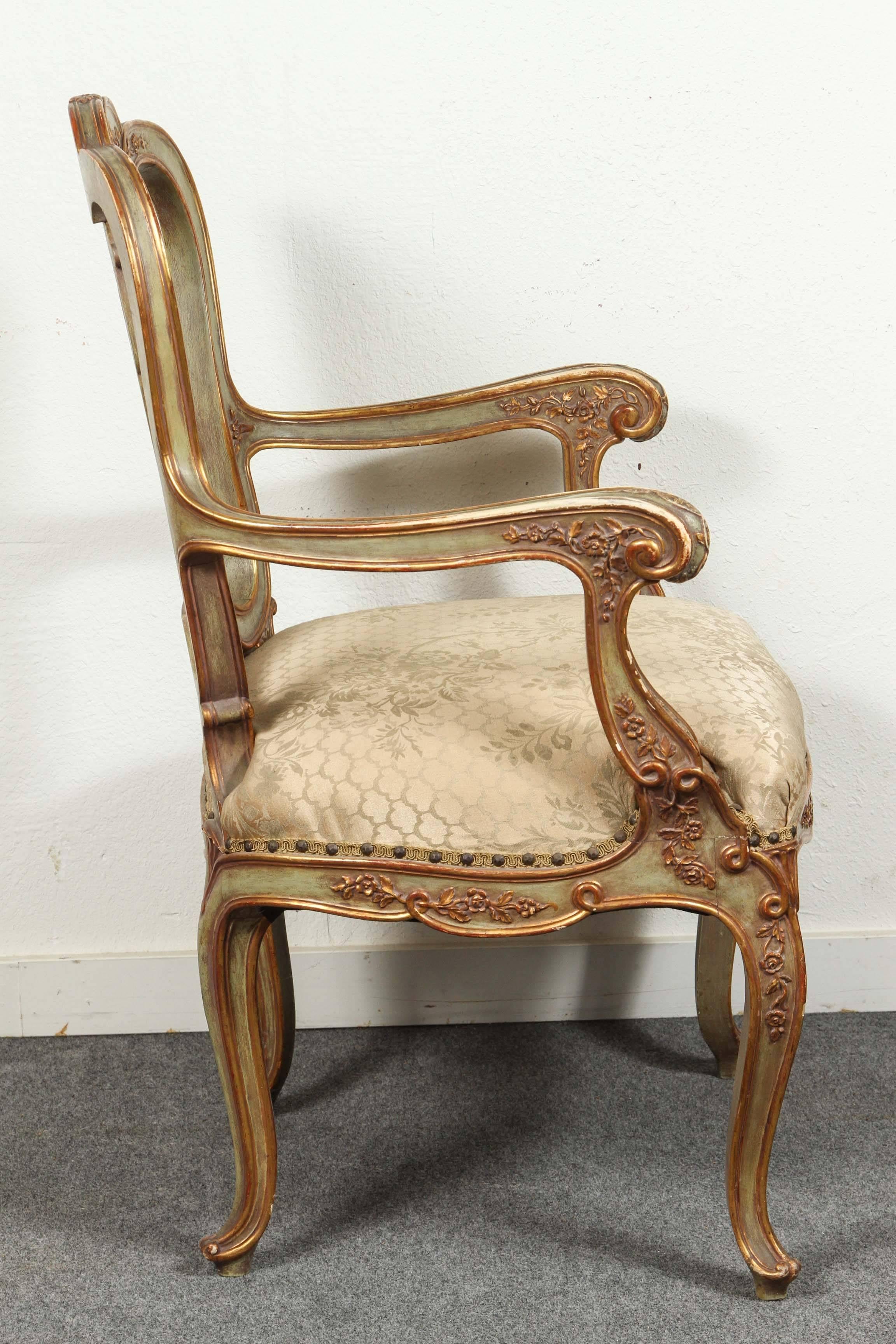 Wood Pair of Gilded, Venetian Armchairs