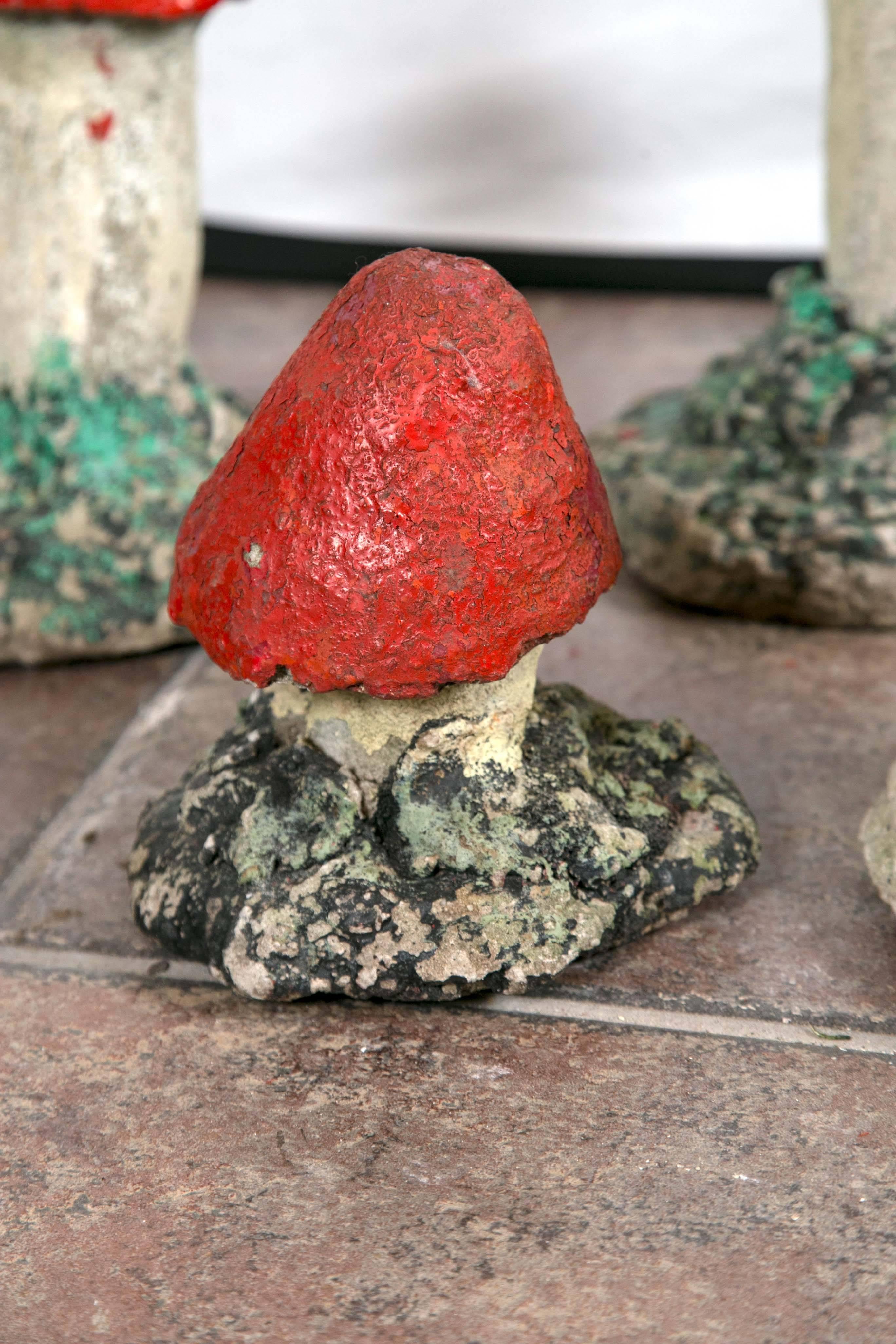 French Adorable Painted Cast Mushrooms For Sale