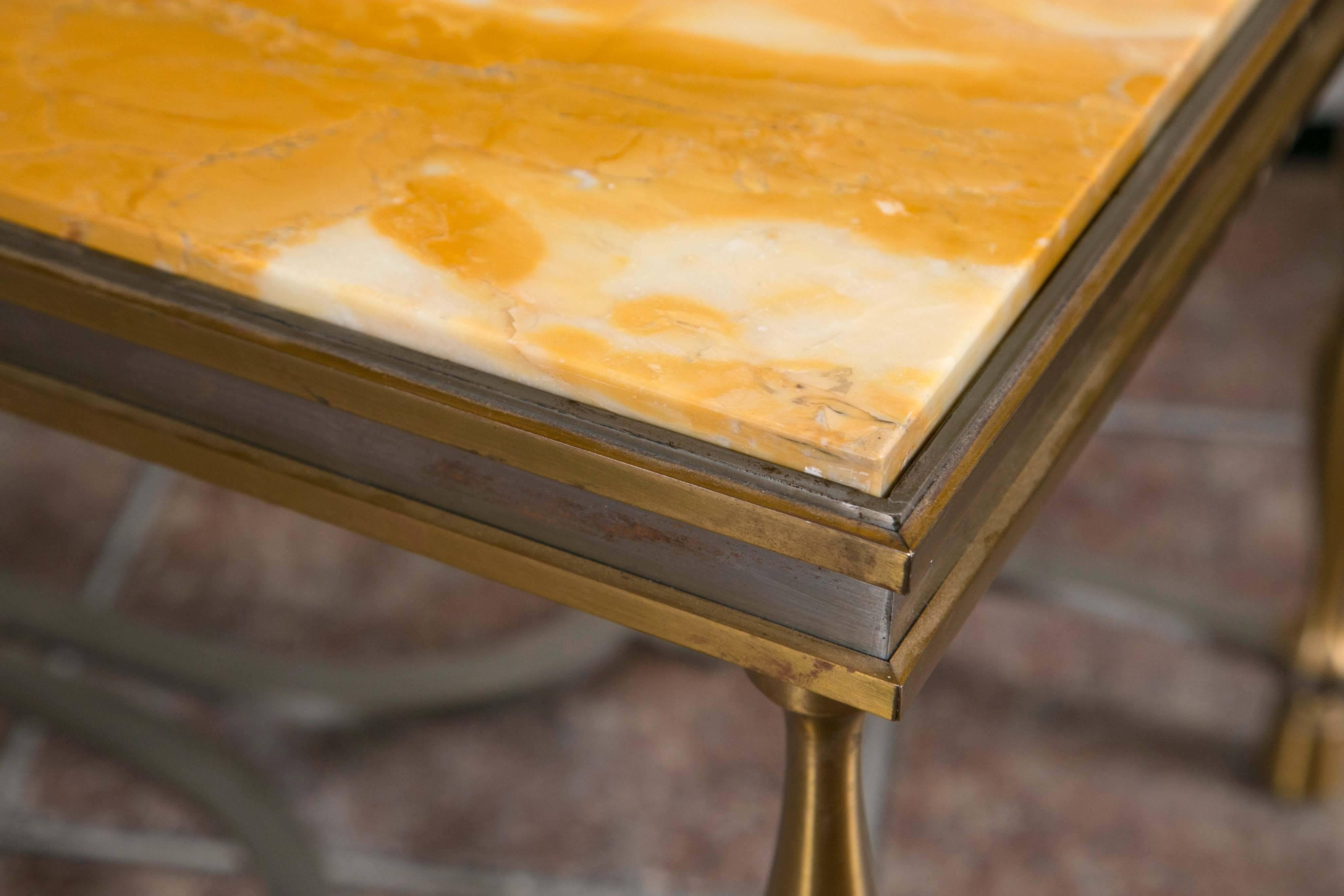 French Sienna Marble, Bronze and Steel Table