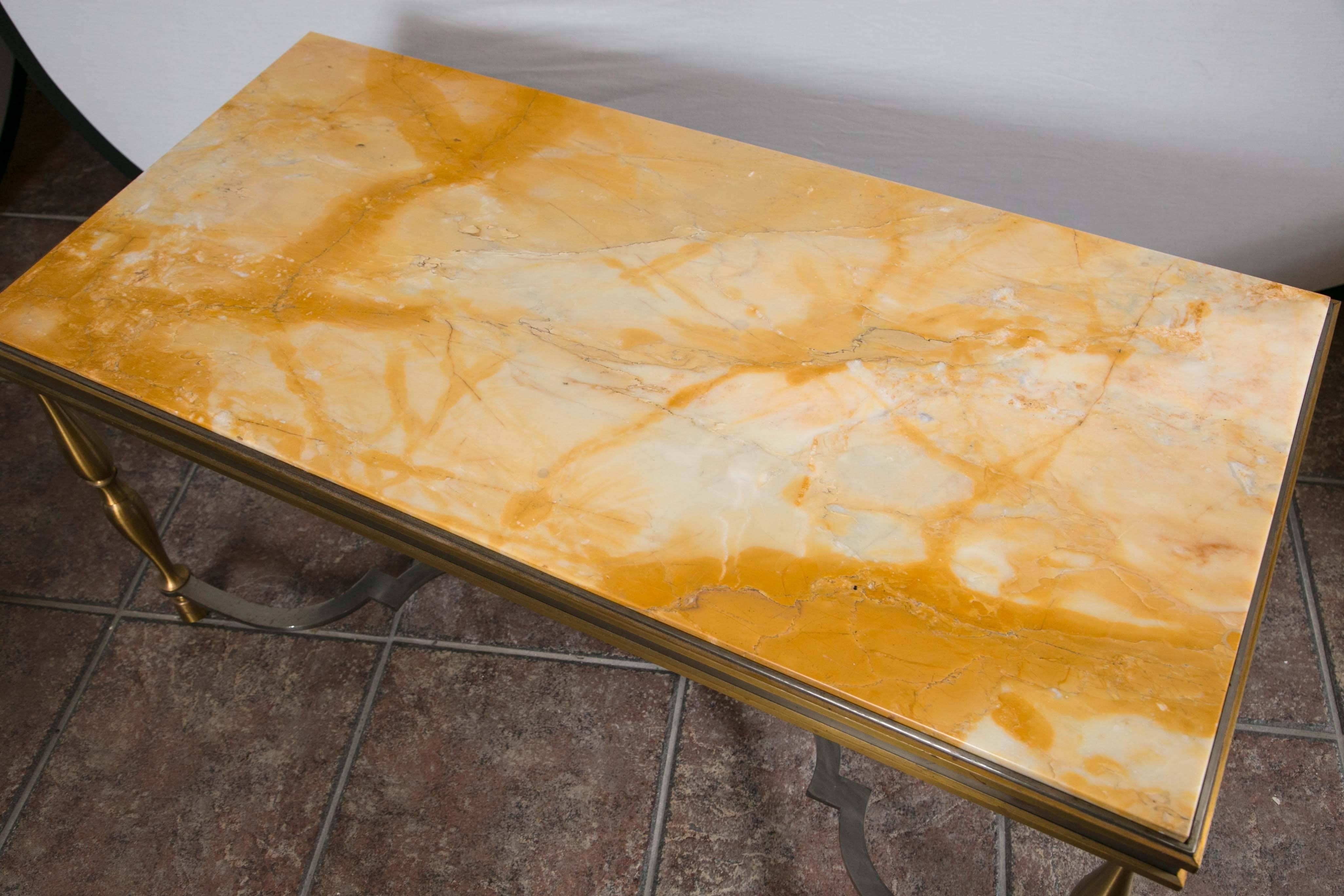 Sienna Marble, Bronze and Steel Table In Good Condition In Mt. Kisco, NY