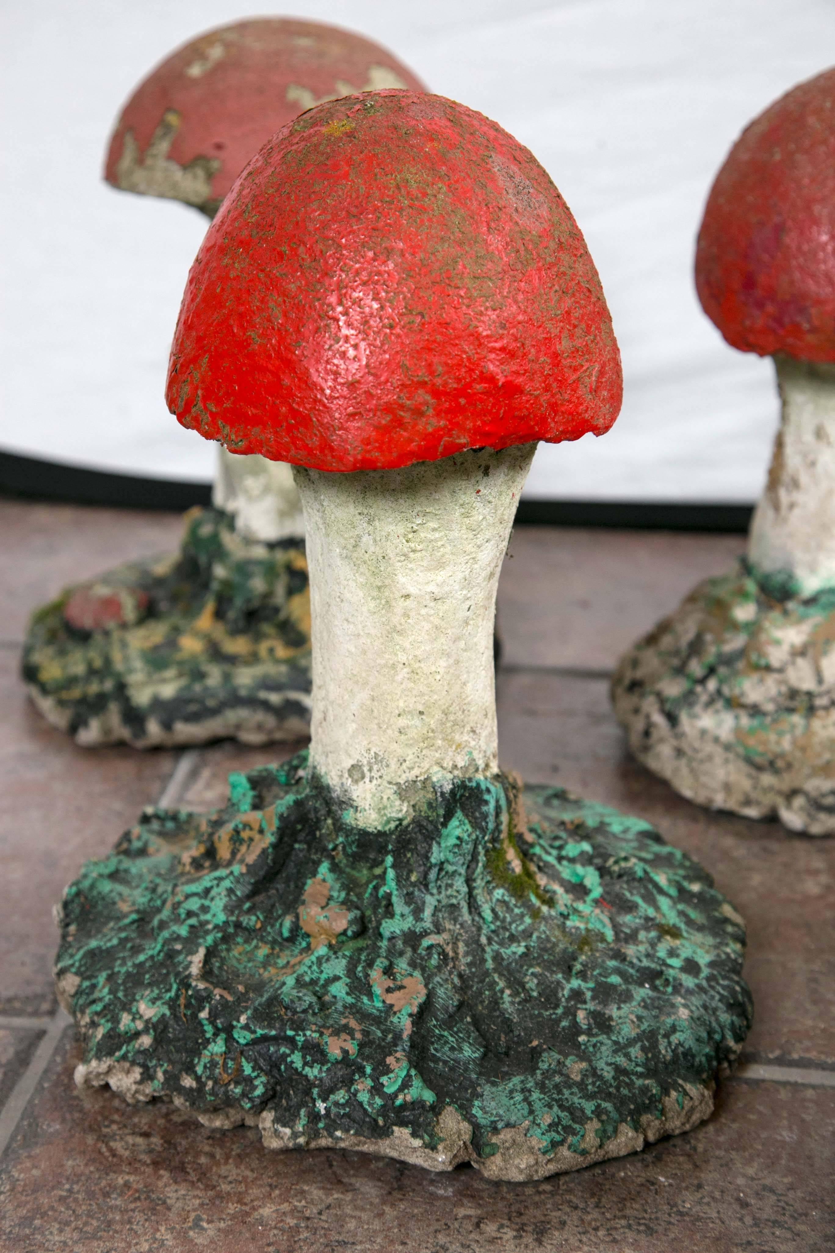 Adorable painted cast mushrooms.
