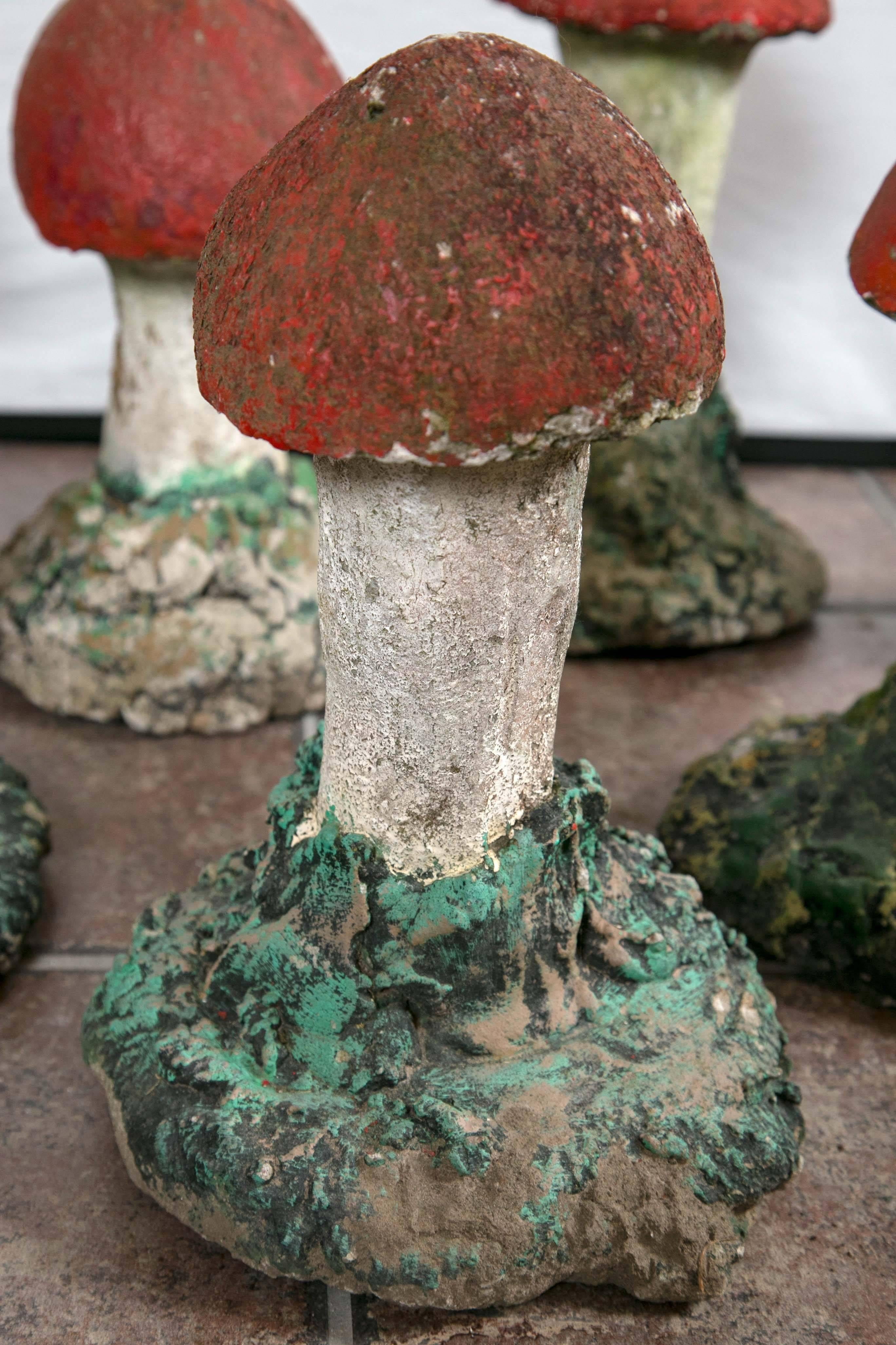 French Adorable Painted Cast Mushrooms For Sale