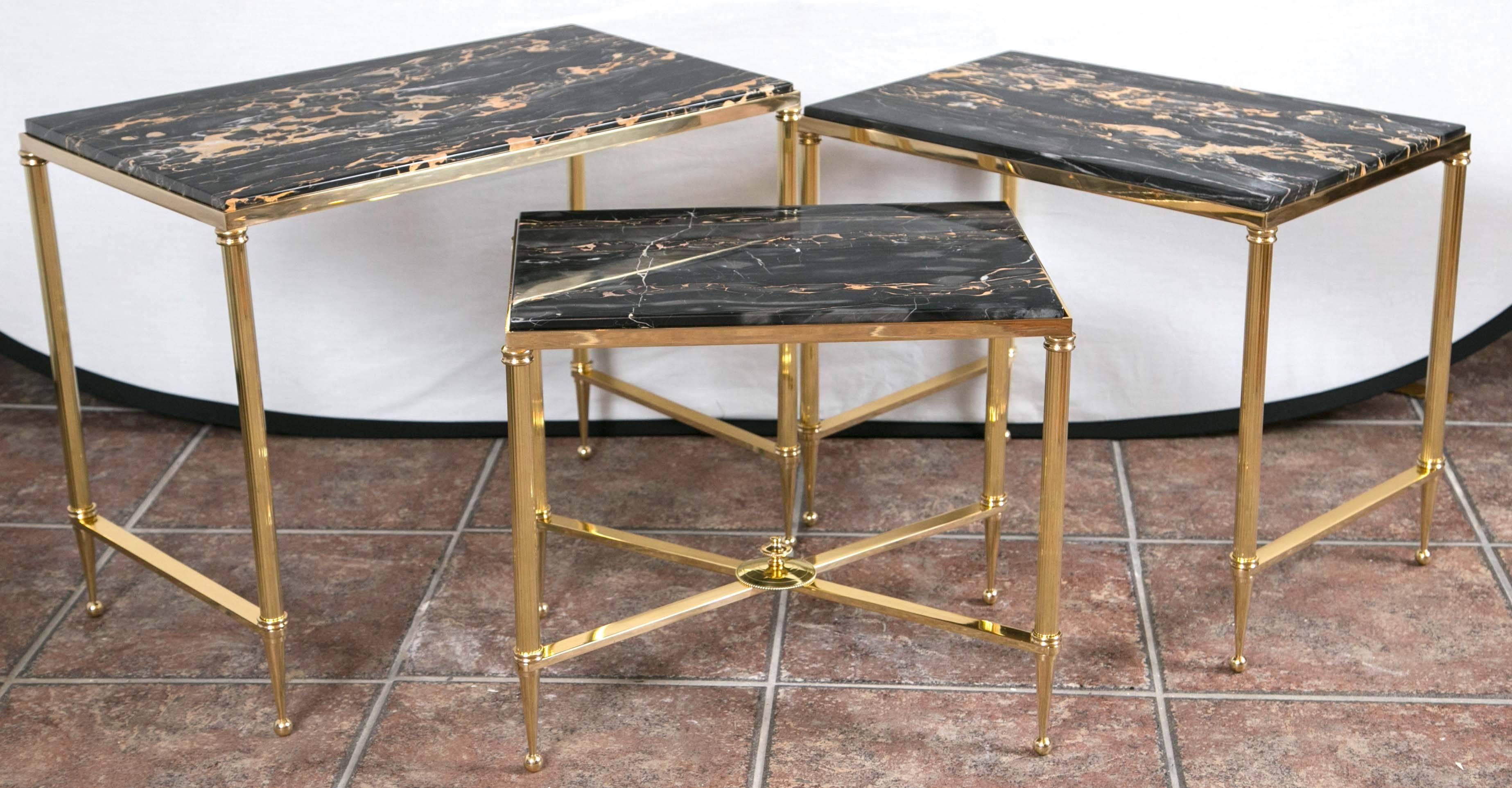 French Set of Three Bronze Nesting Tables