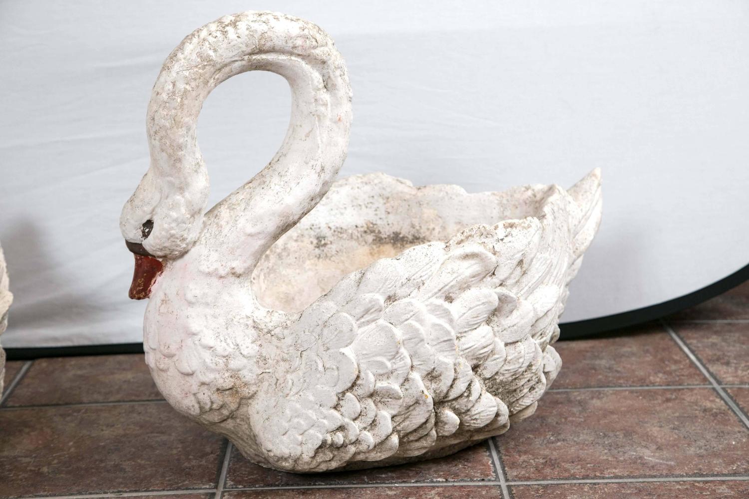 Pair of Large Garden Swan Planters For Sale at 1stdibs