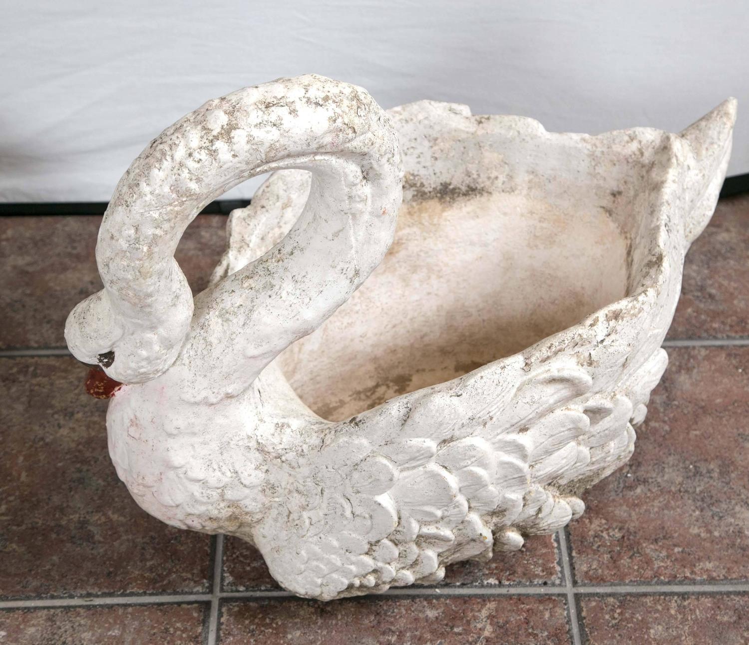 Pair of Large Garden Swan Planters For Sale at 1stdibs
