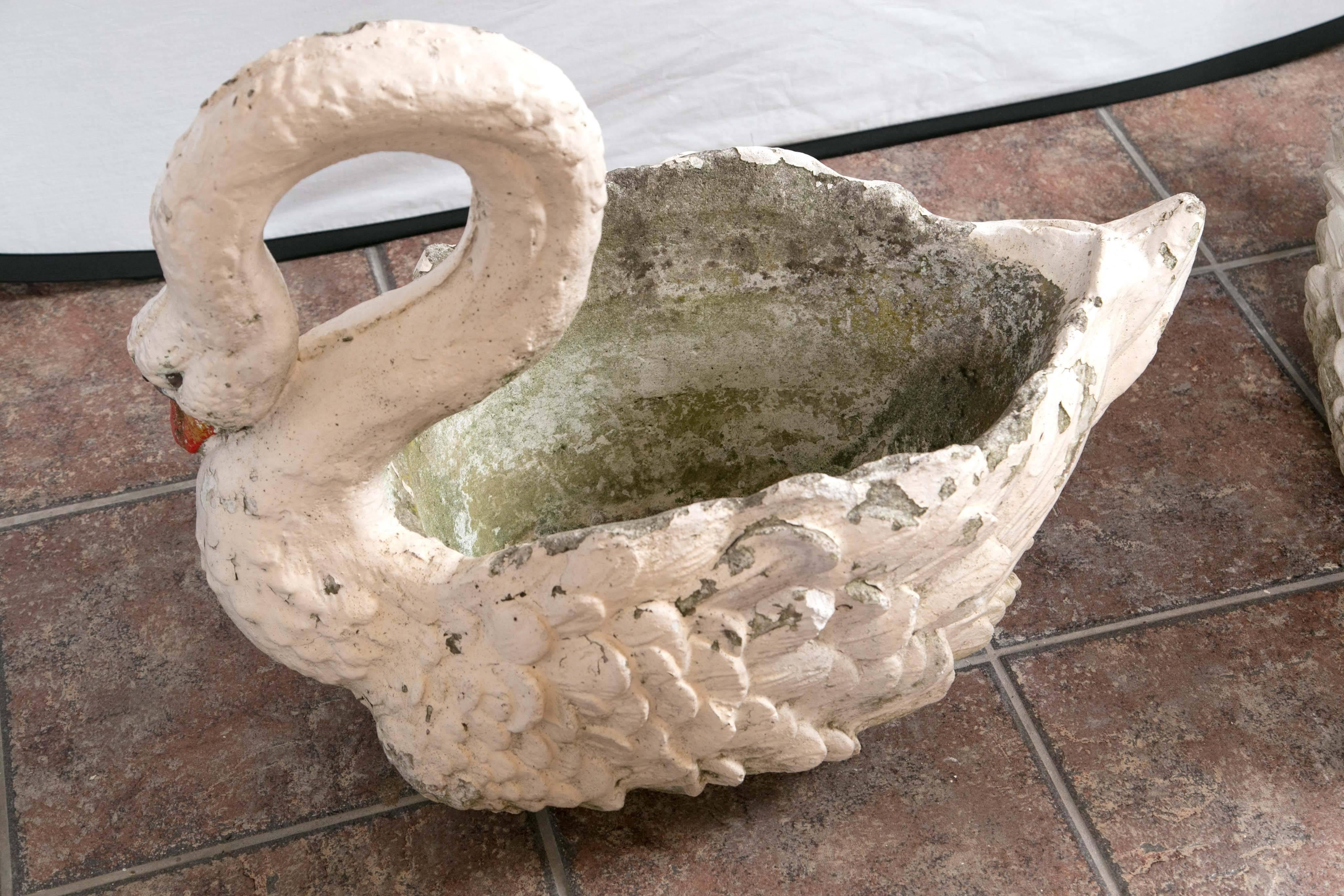 French Pair of Large Garden Swan Planters