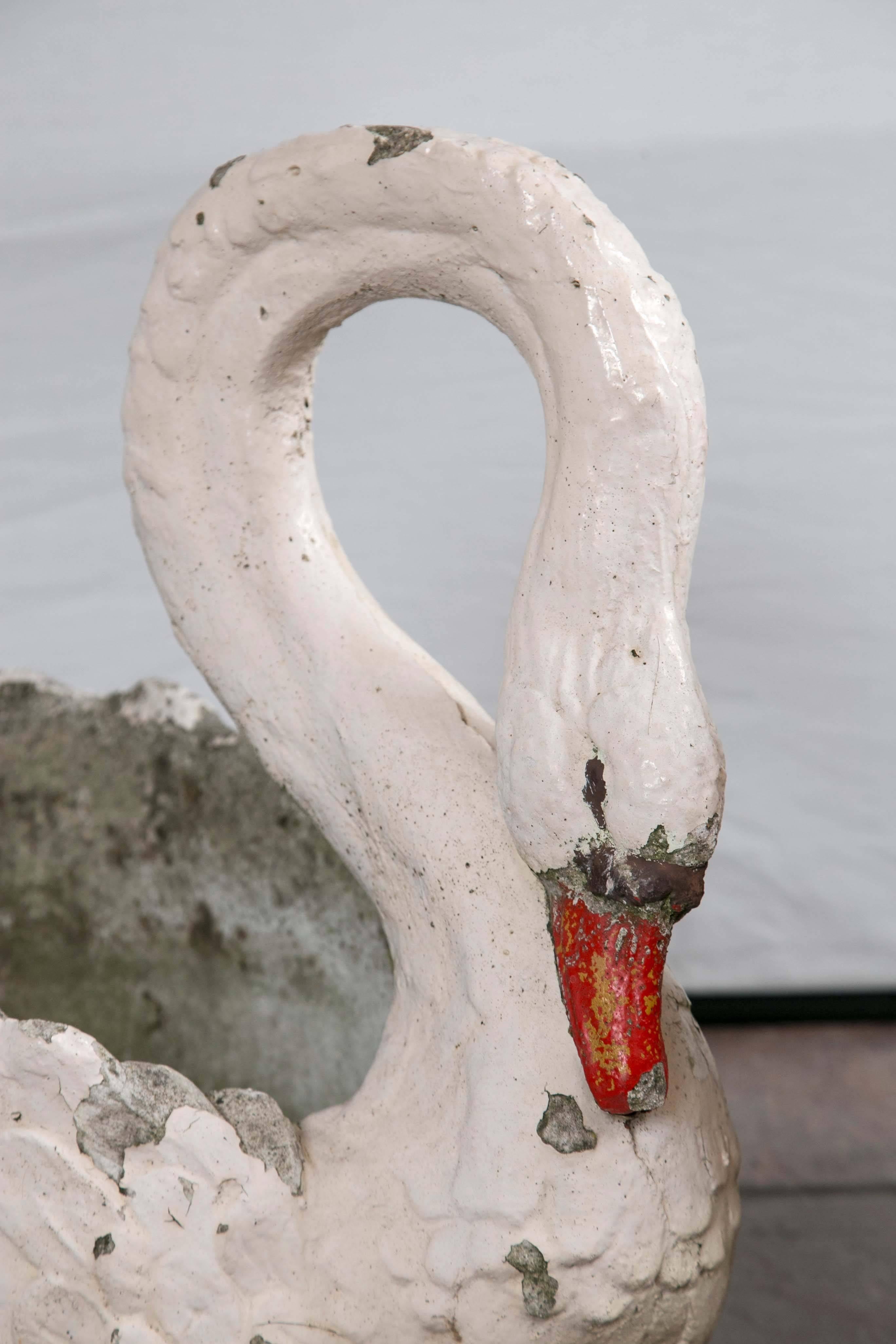 Mid-20th Century Pair of Large Garden Swan Planters