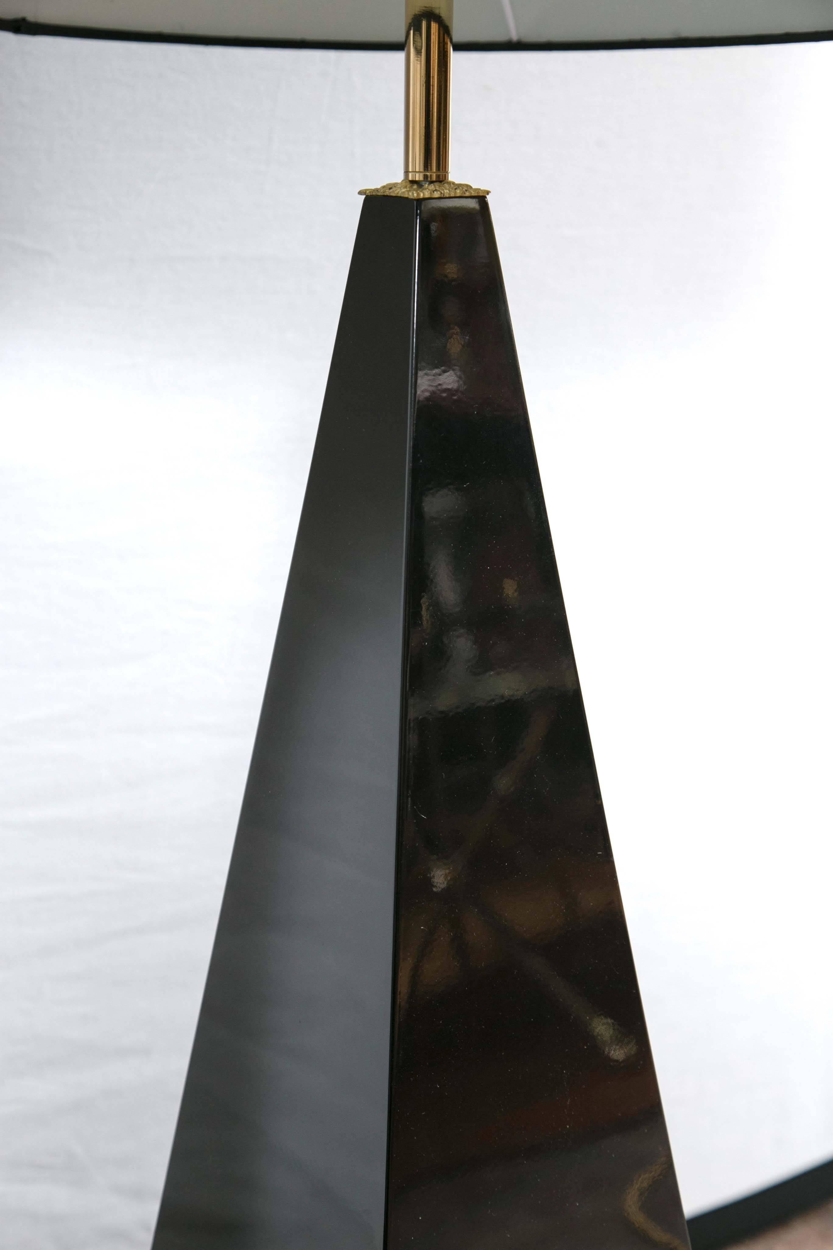 20th Century Jansen Black Lacquer Pyramid Lamps