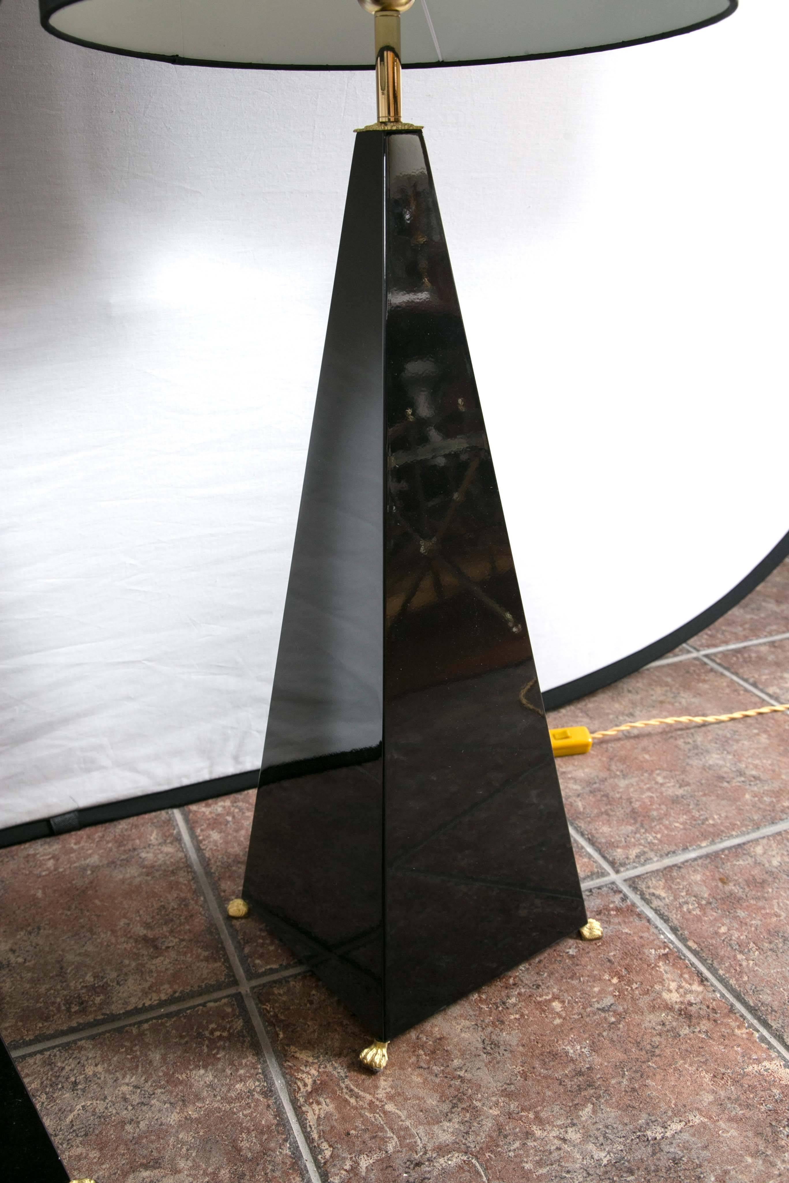 Jansen Black Lacquer Pyramid Lamps 1