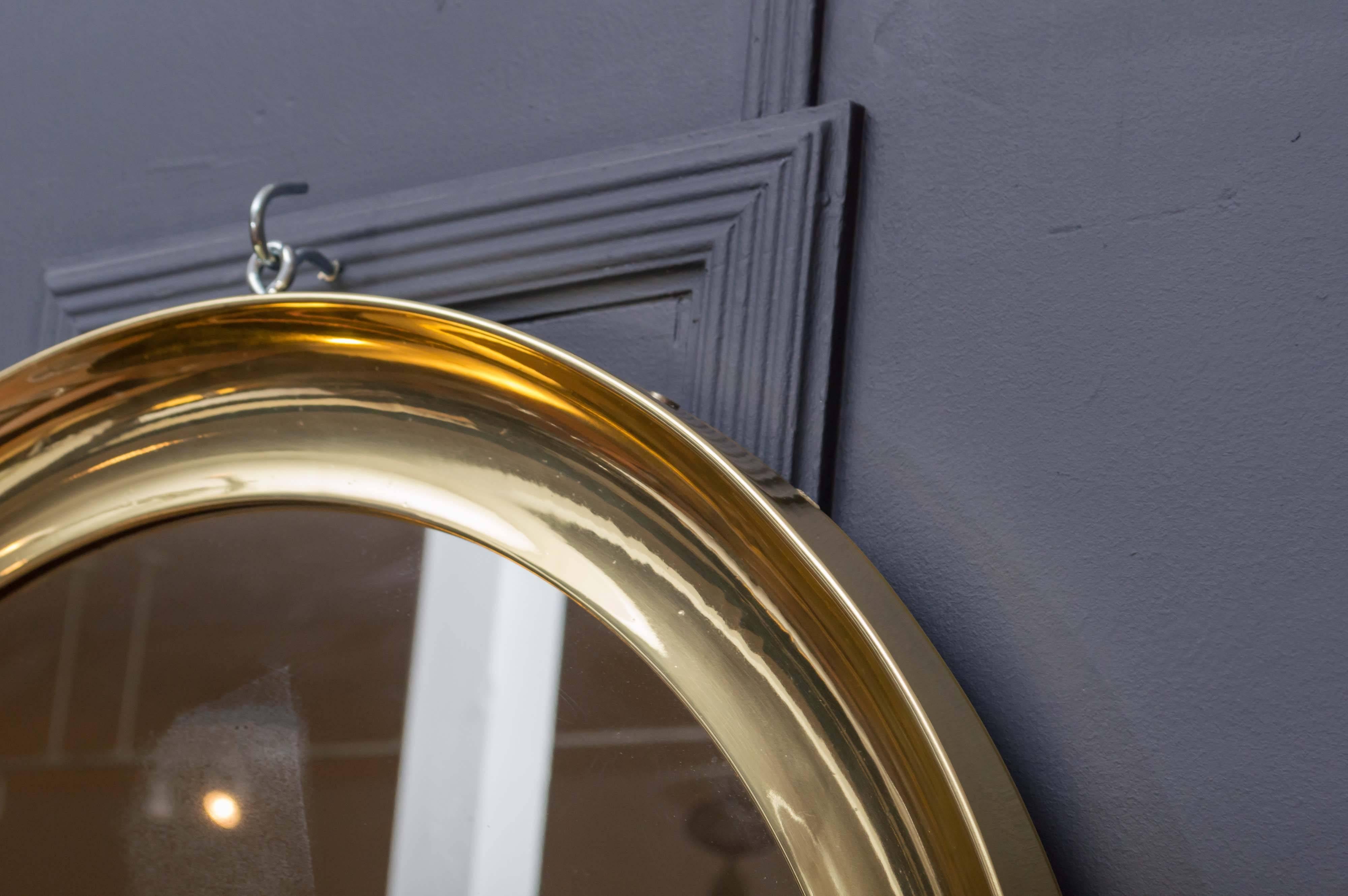 Polished Italian Brass Port Hole Mirror