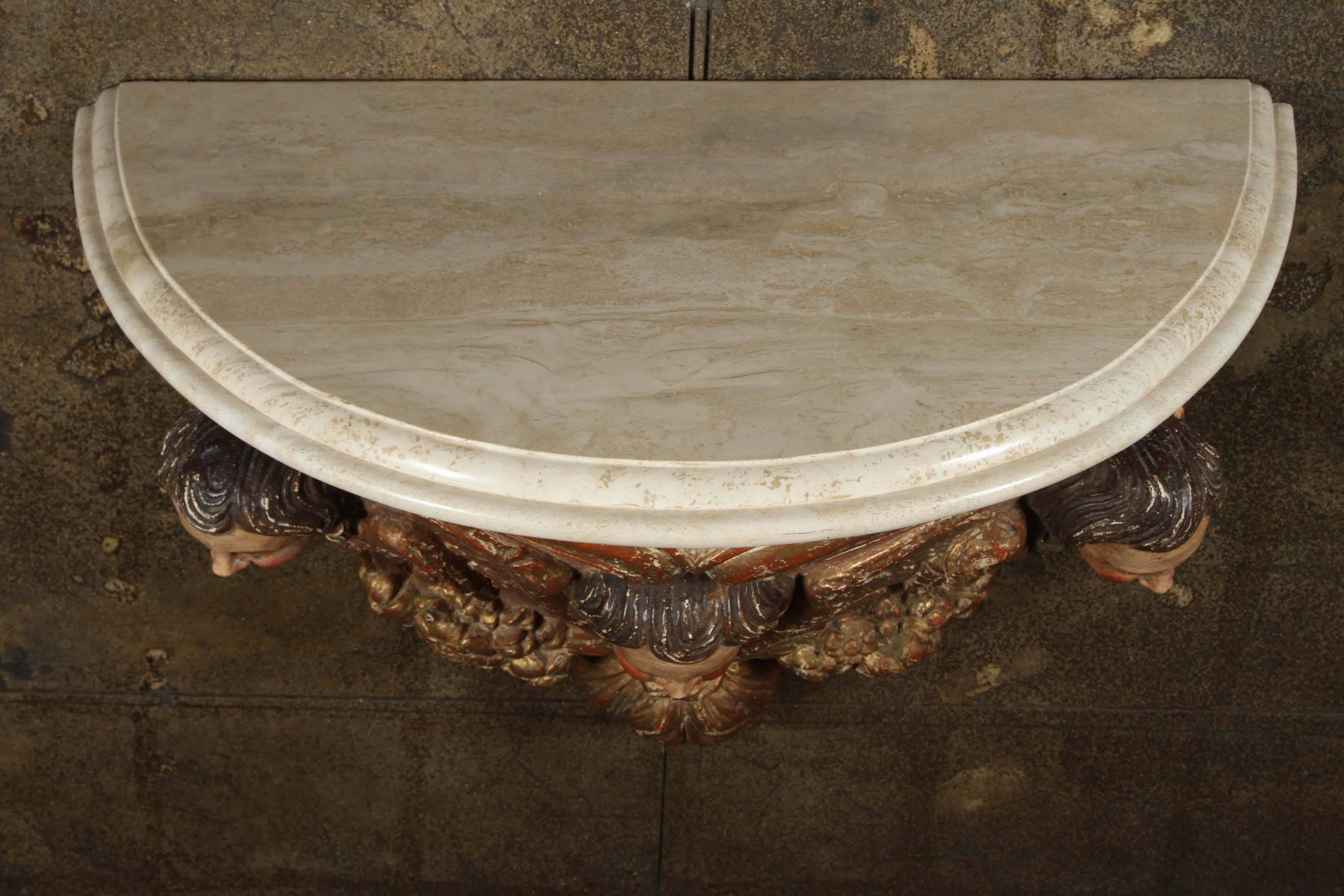 Pair of Carved Demilune Wall Consoles In Good Condition For Sale In Los Angeles, CA
