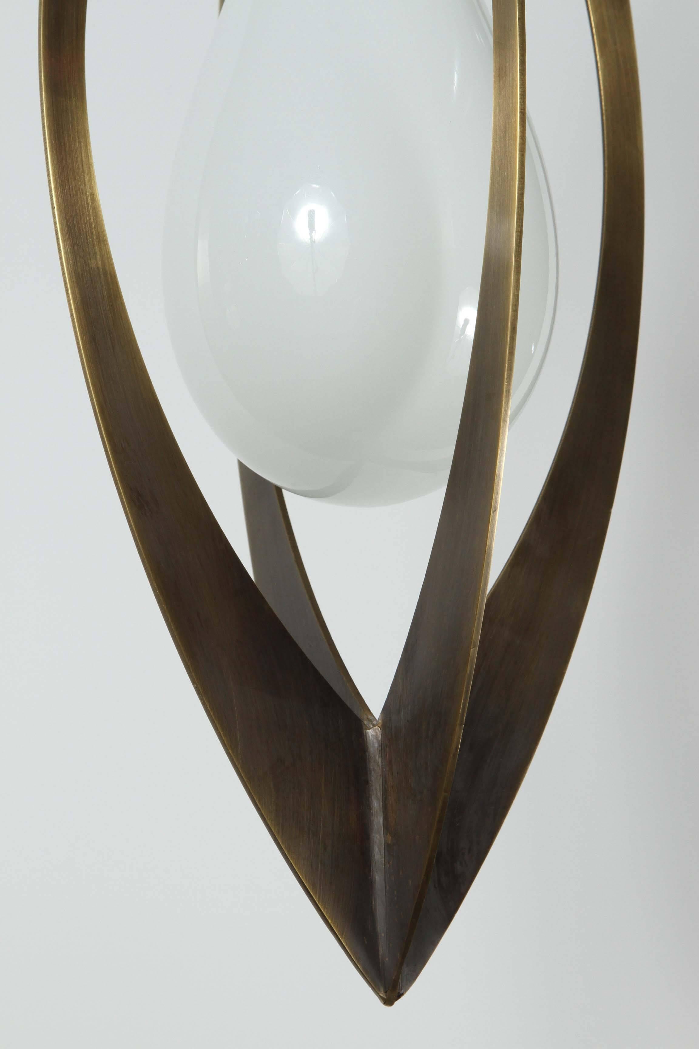 Contemporary Modern Brass Pendant with White Glass Shade
