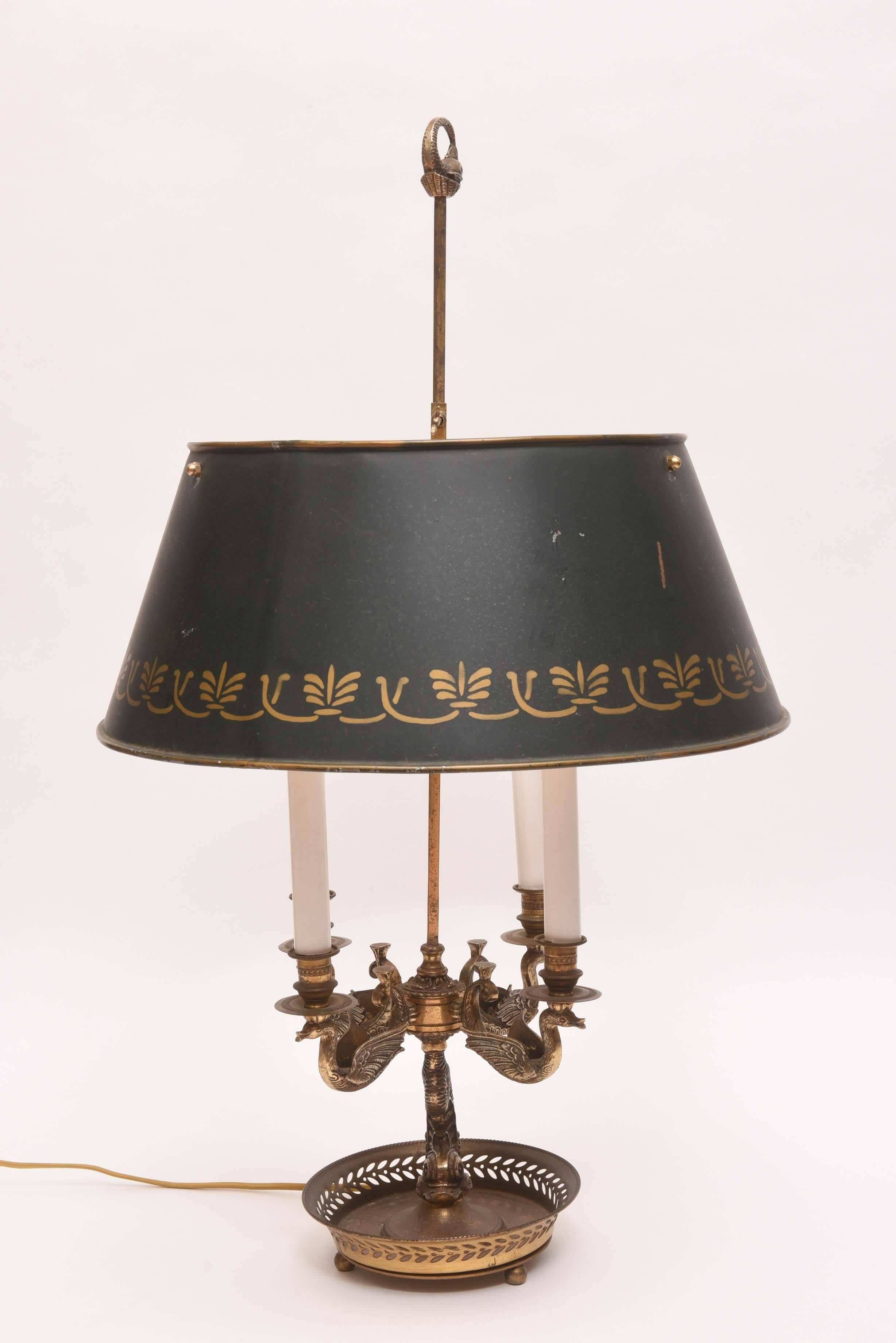 Pair of 19th Century Bronze Dolphin and Swan Bouillotte Lamps For Sale 3