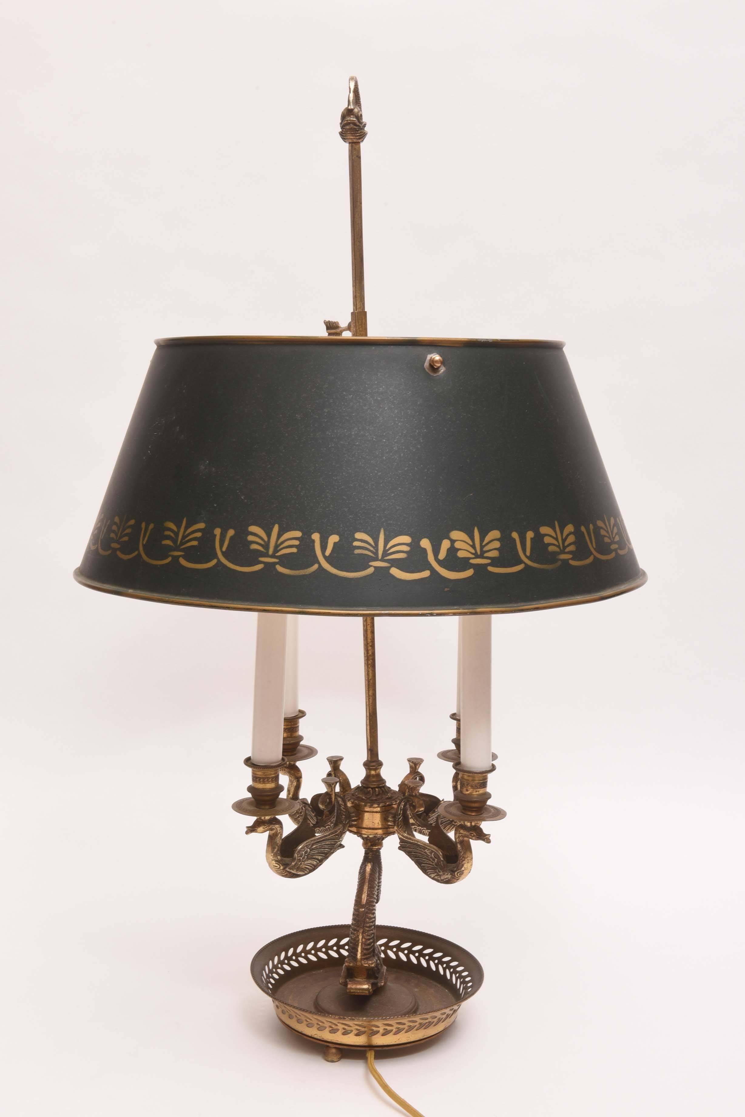 Pair of 19th Century Bronze Dolphin and Swan Bouillotte Lamps For Sale 5