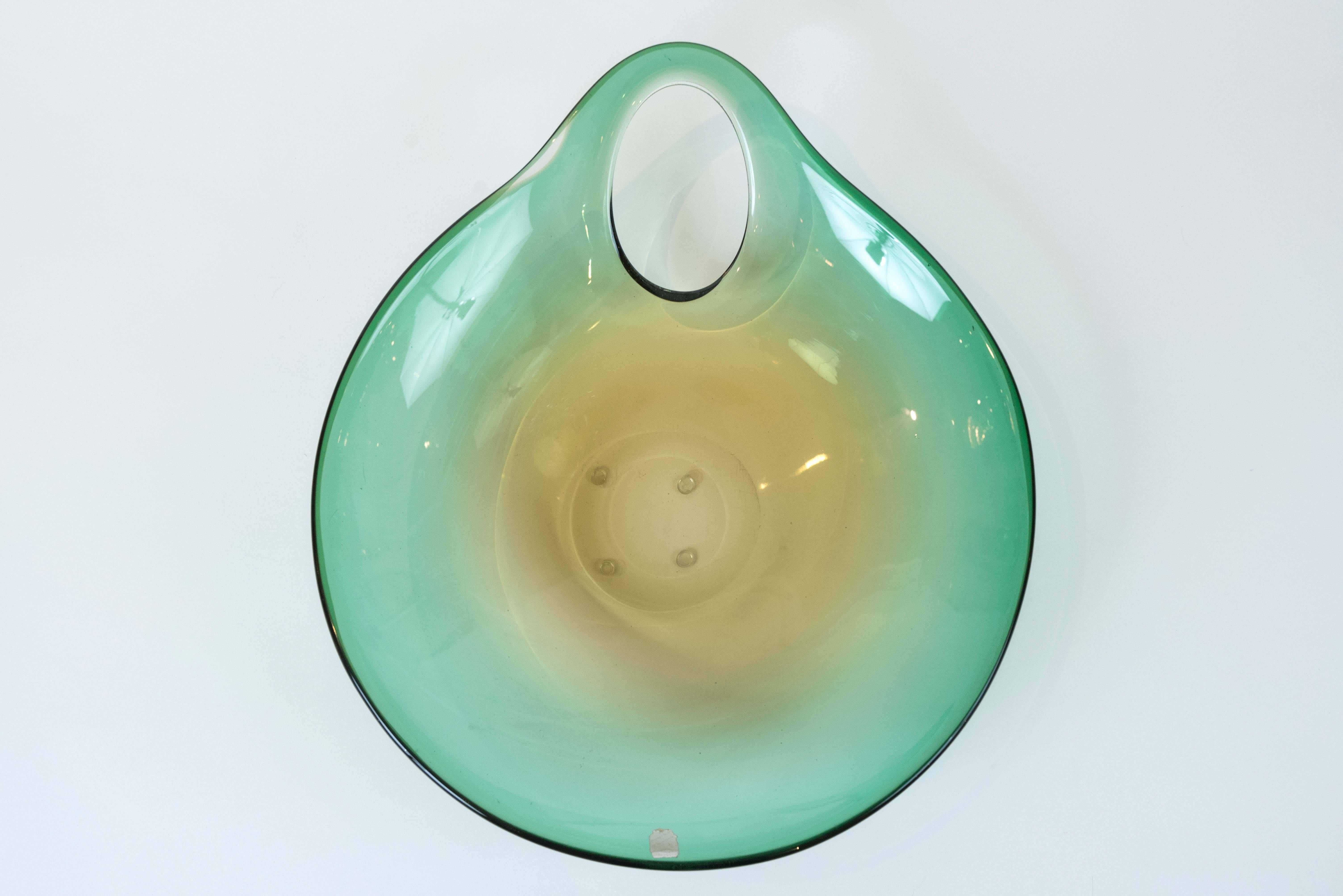 Mid-20th Century Large Seguso Murano Bowl in Green and Yellow