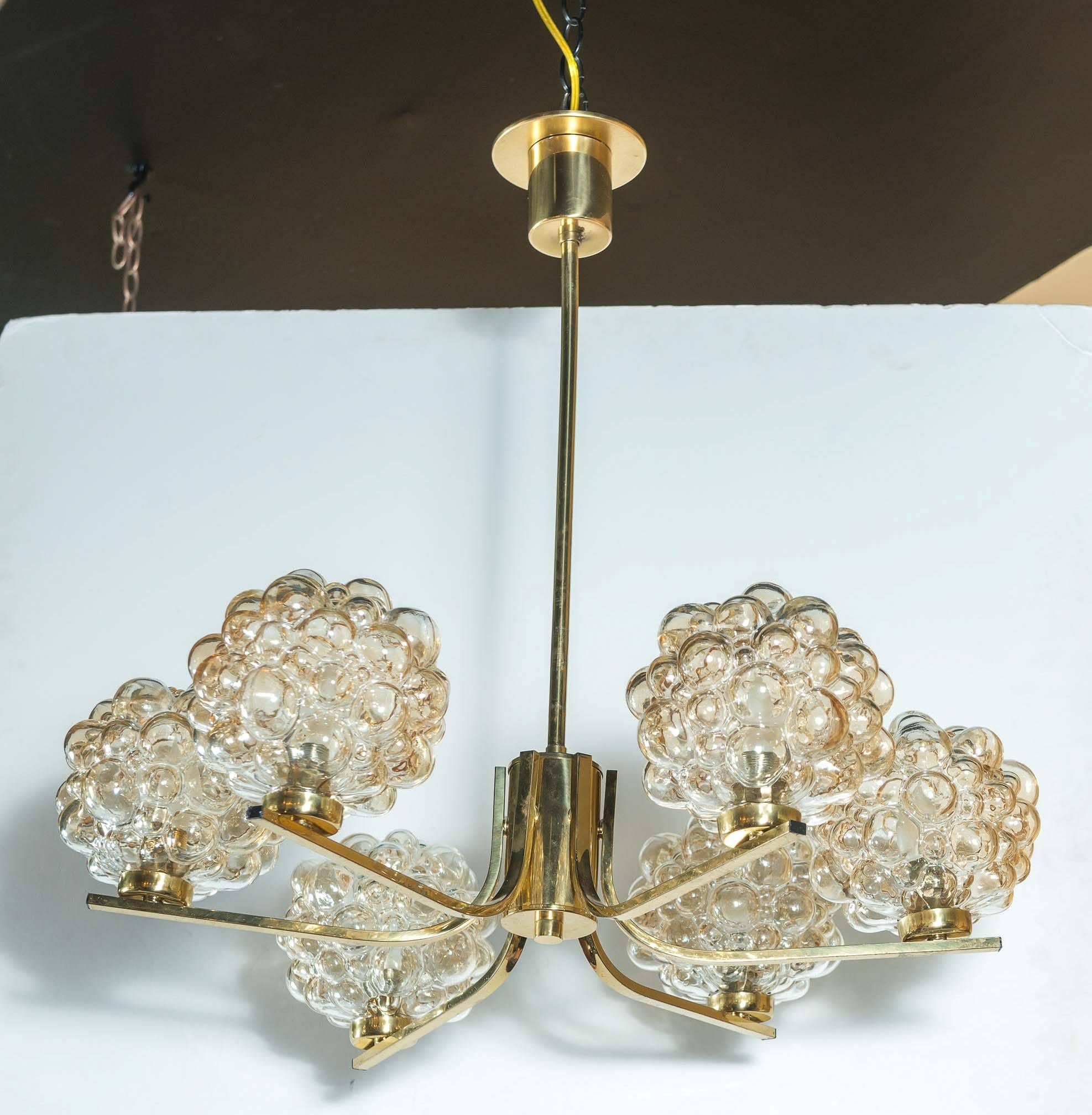 Mid-Century Modern Six-Light Amber Bubble Glass Chandelier by Limburg, Germany