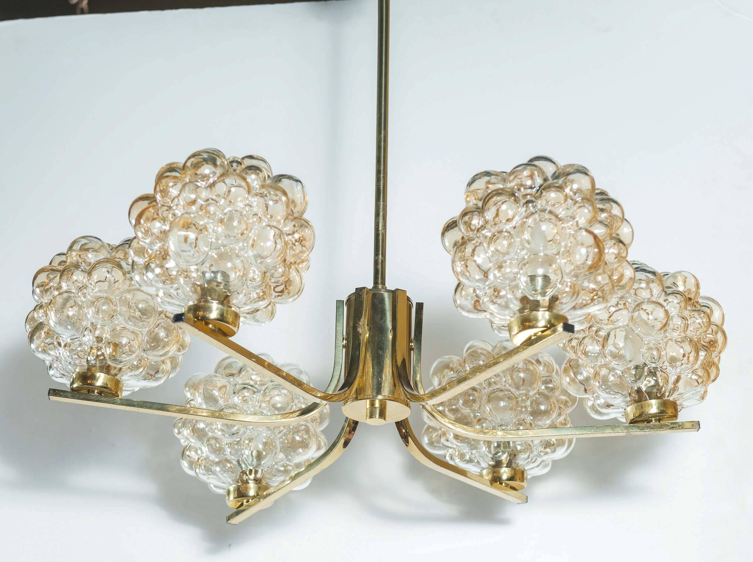 Six-Light Amber Bubble Glass Chandelier by Limburg, Germany In Good Condition In San Francisco, CA