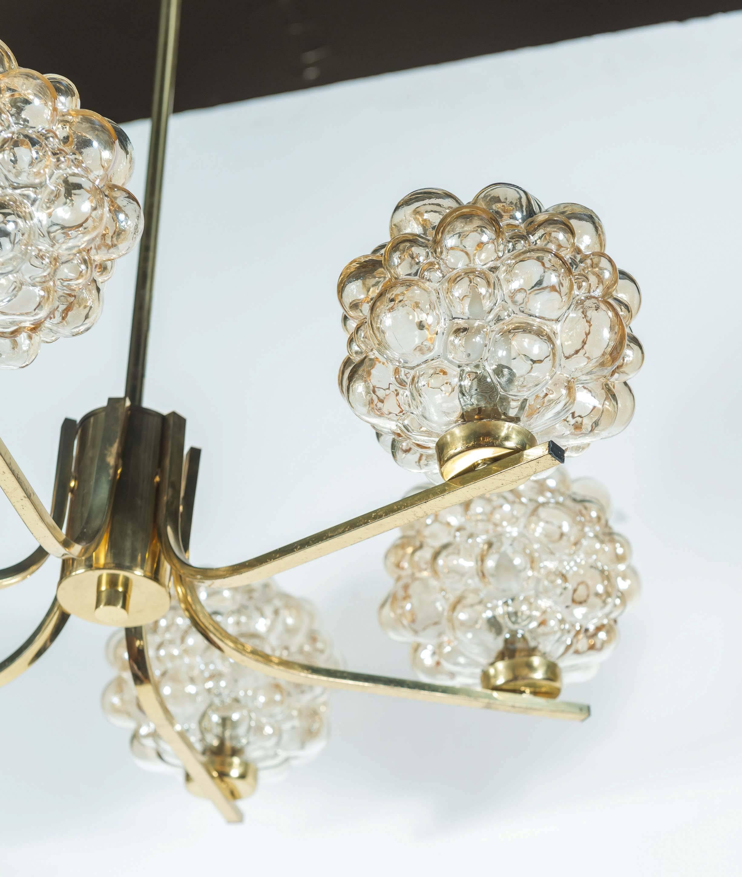 Late 20th Century Six-Light Amber Bubble Glass Chandelier by Limburg, Germany