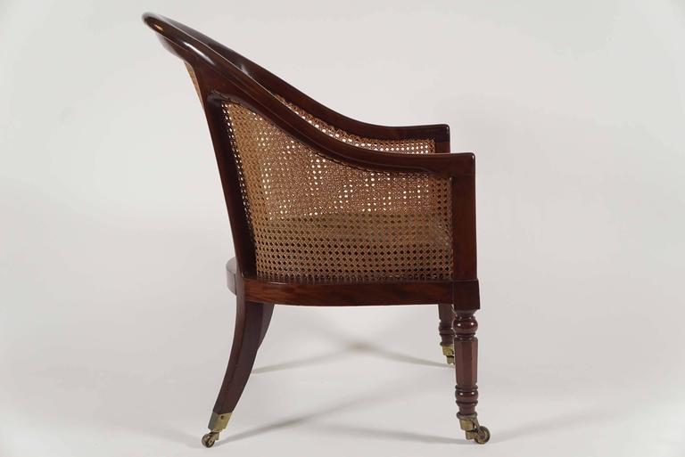 English Regency Mahogany and Cane Library Armchair, dated 1822 In Excellent Condition In Kinderhook, NY
