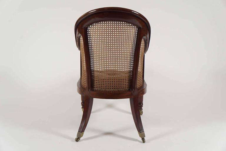 19th Century English Regency Mahogany and Cane Library Armchair, dated 1822
