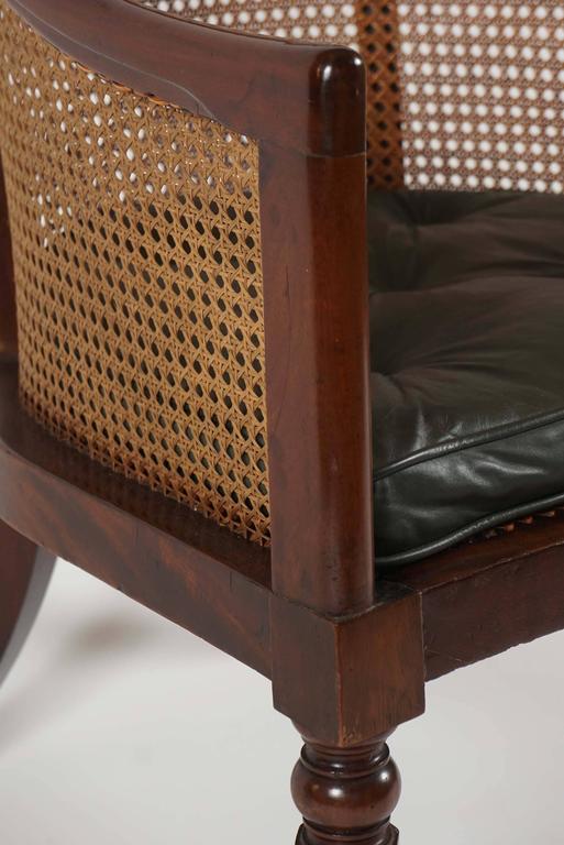 English Regency Mahogany and Cane Library Armchair, dated 1822 1