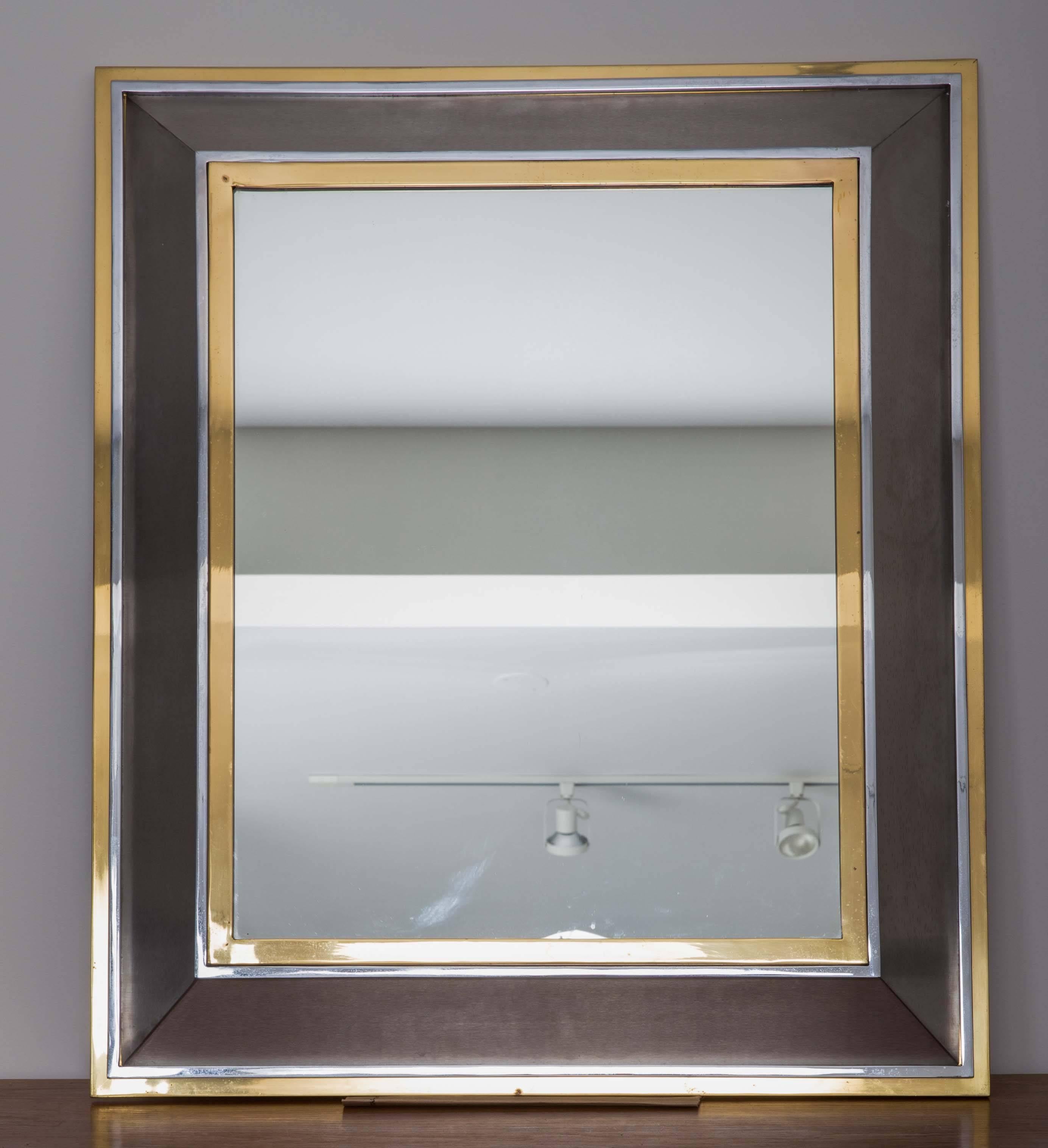 Metal and Brass Framed Mirror In Excellent Condition In New York City, NY