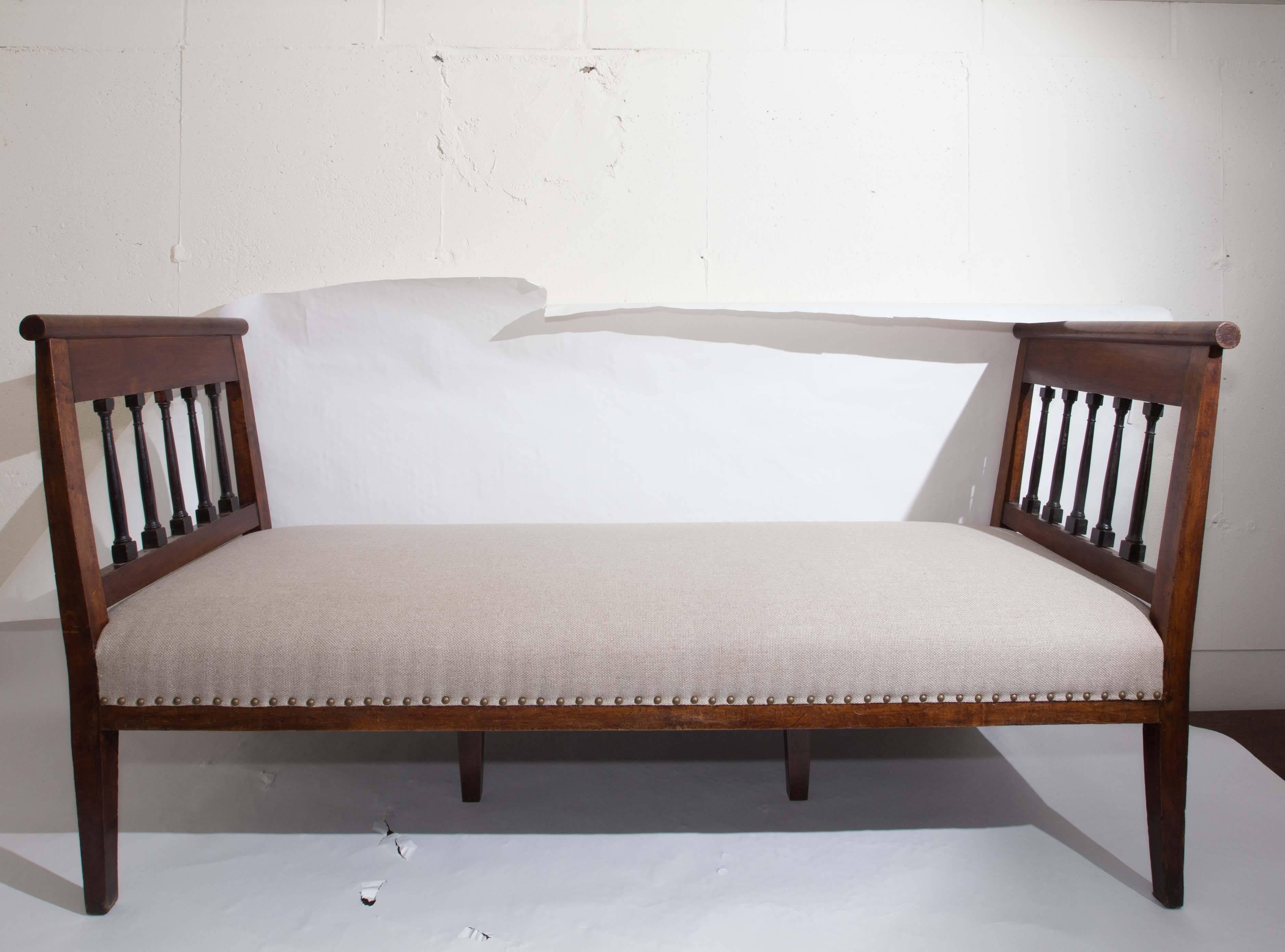 Walnut Bench with Linen Seat 3