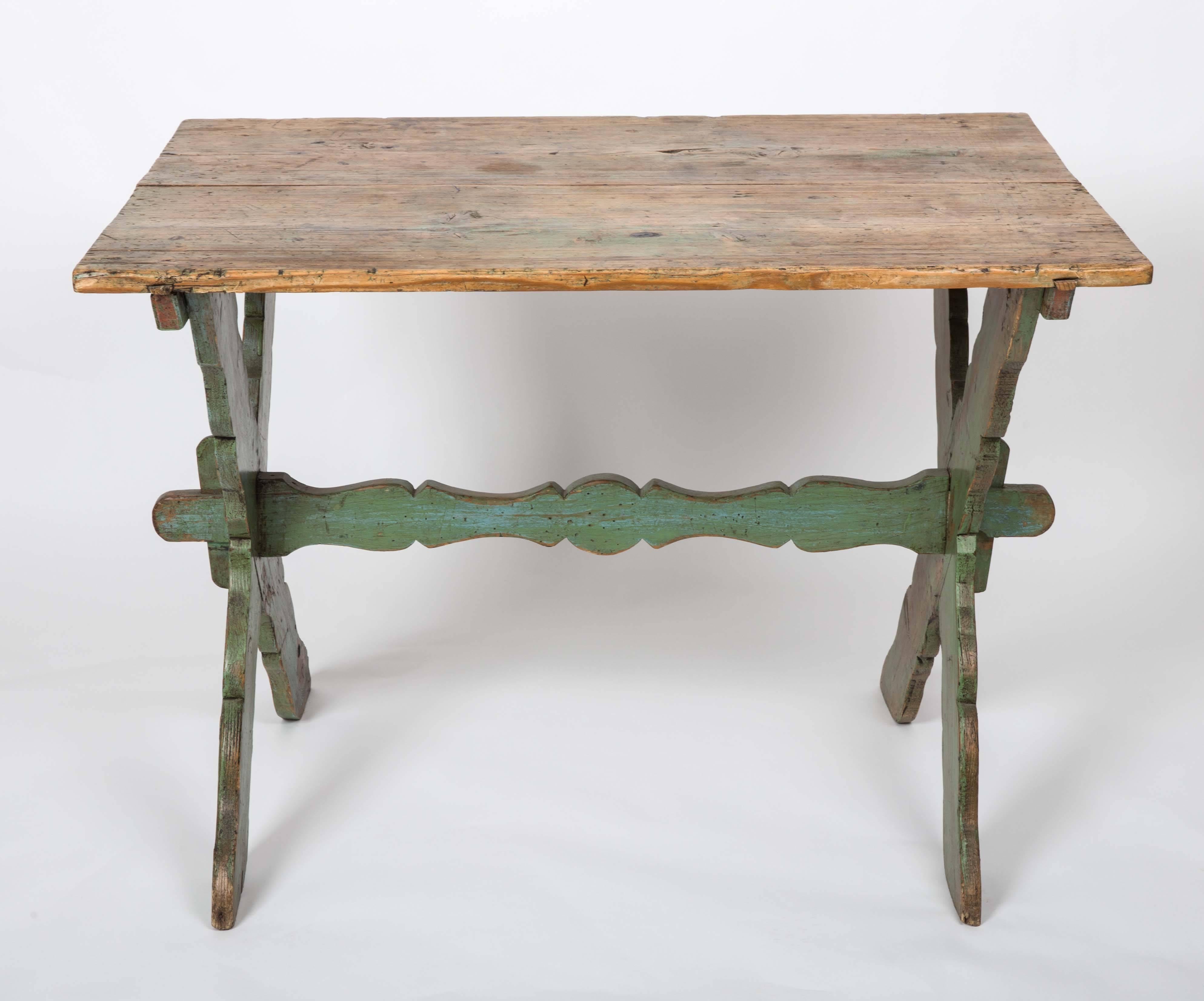 French Rustic Farm Table with Painted Wood Base