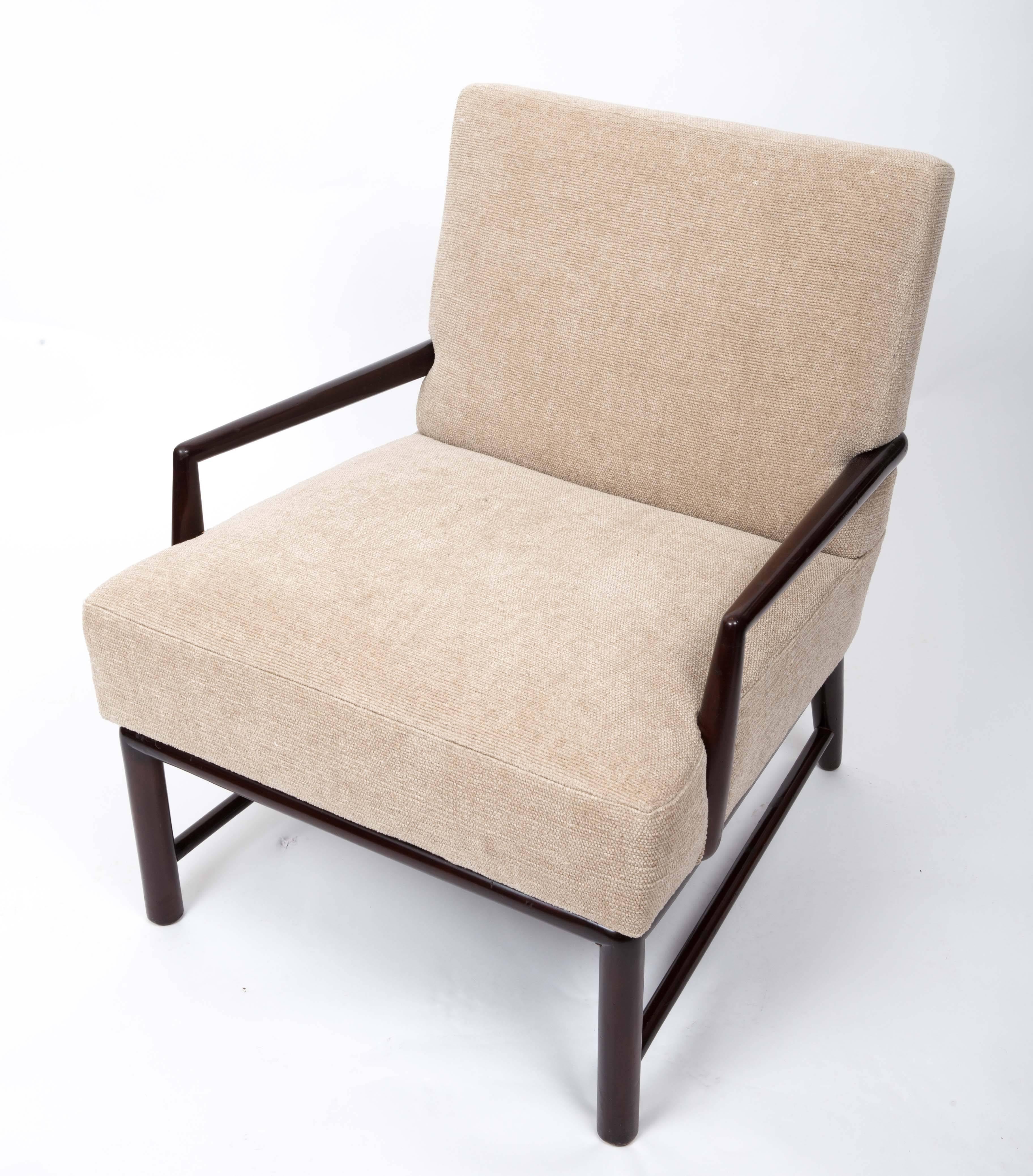 Wood T.H. Robsjohn-Gibbings Upholstered Armchair and Ottoman