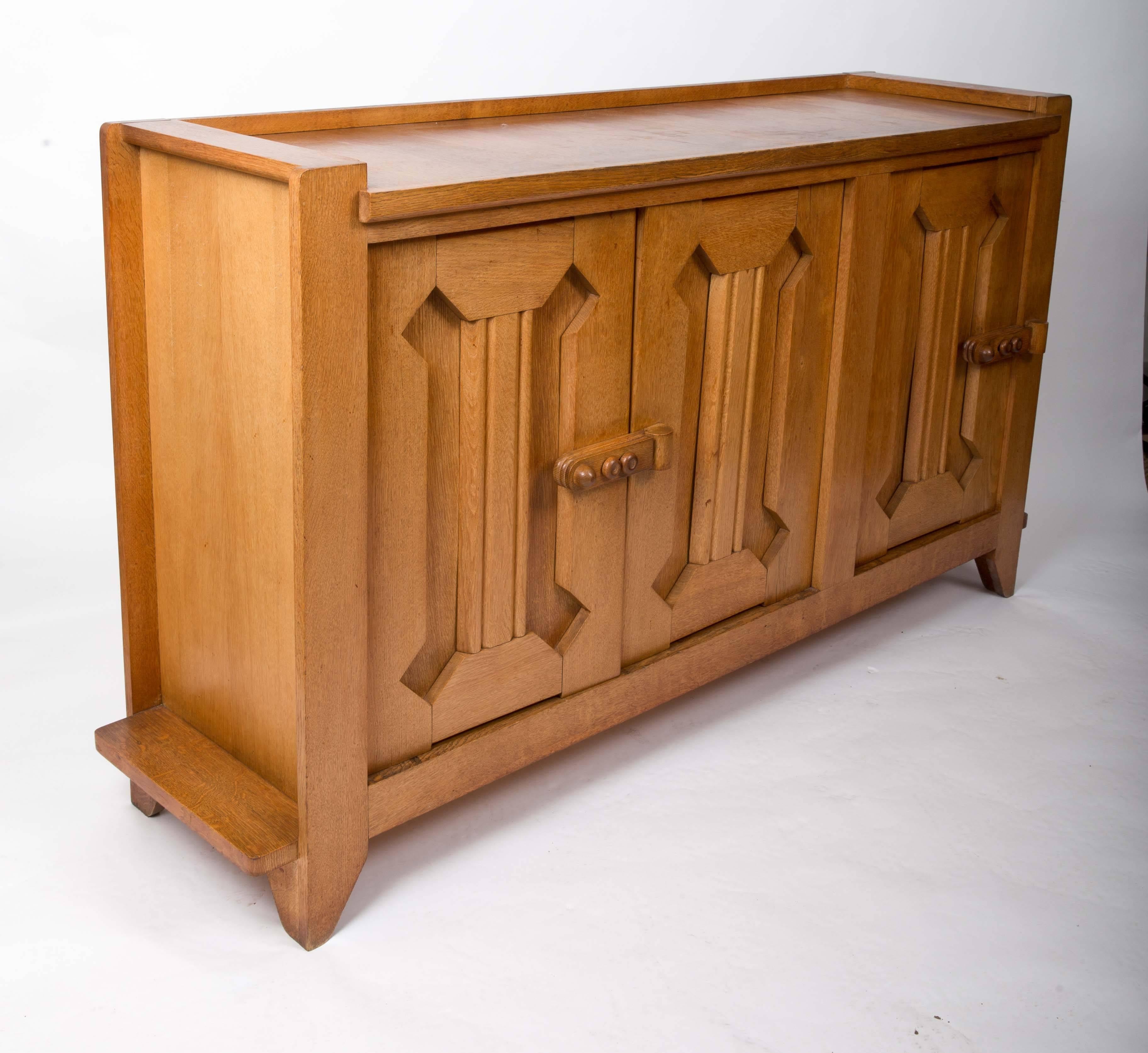 Mid-20th Century Guillerme et Chambron Waxed Oak Credenza