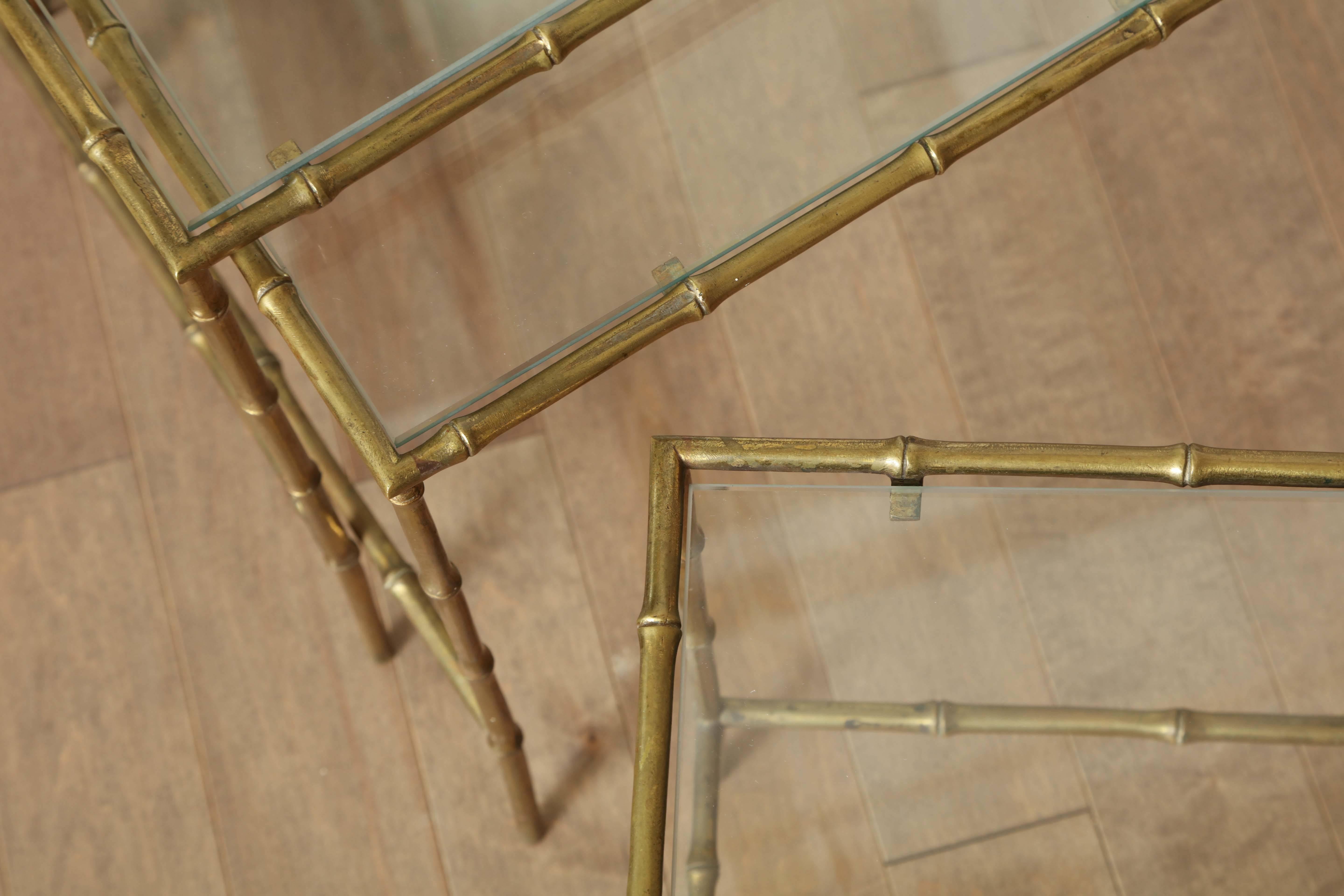 Set of Three Brass Bamboo Nesting Tables, circa 1950 For Sale 3