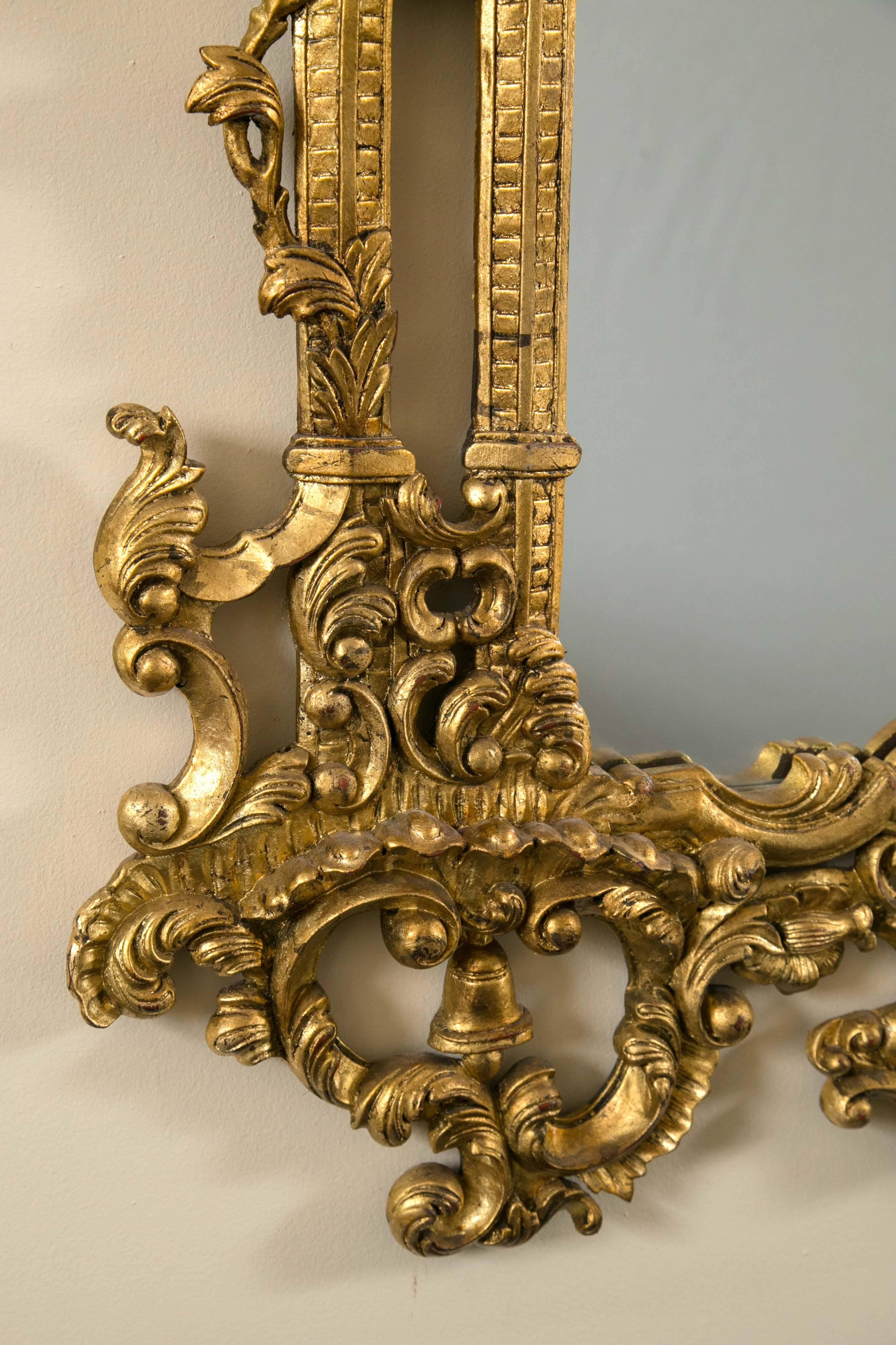 Pair of Monumental Gilt Gold Carved Chippendale Style Wall or Console Mirrors In Good Condition In Stamford, CT