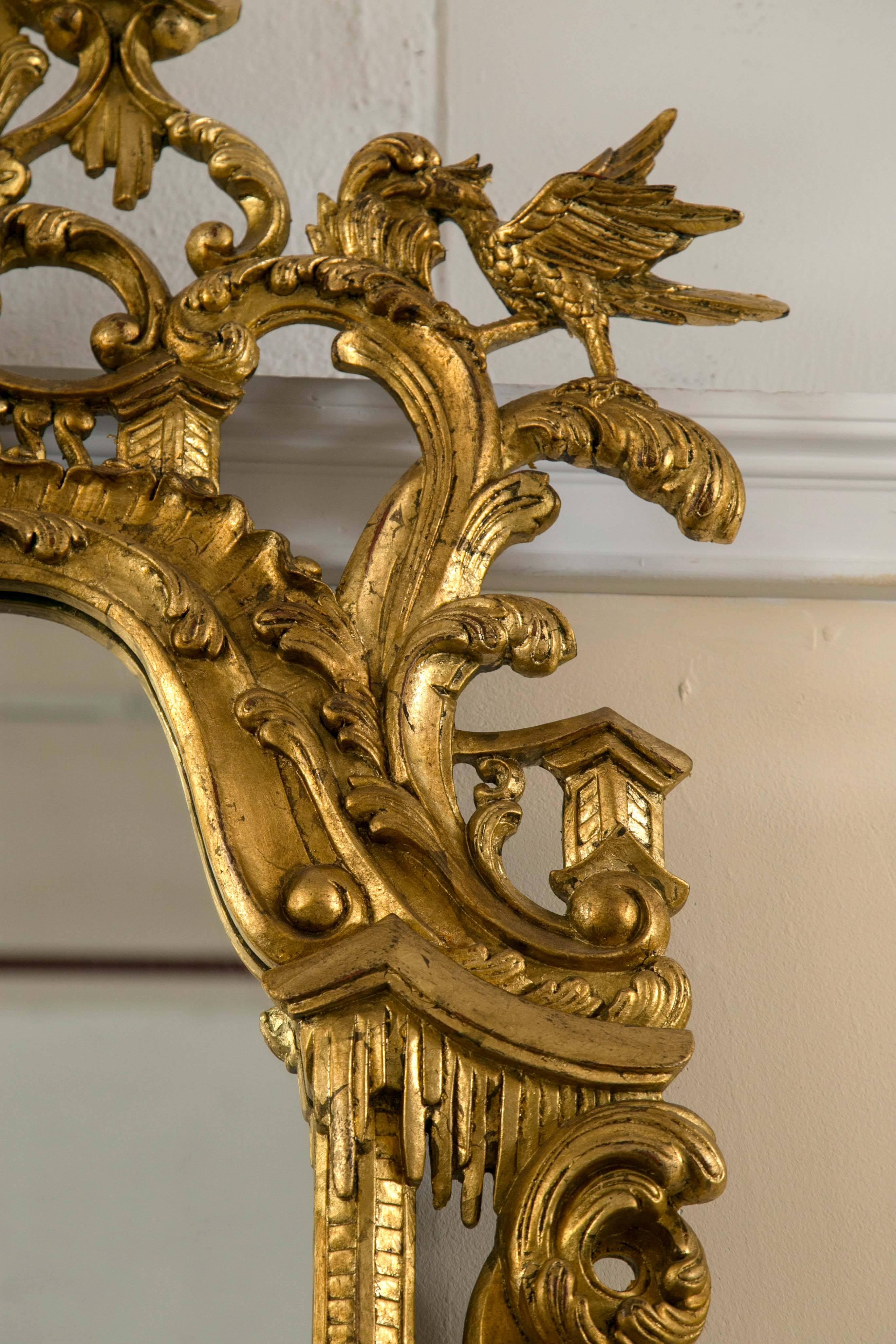 Pair of Monumental Gilt Gold Carved Chippendale Style Wall or Console Mirrors 2