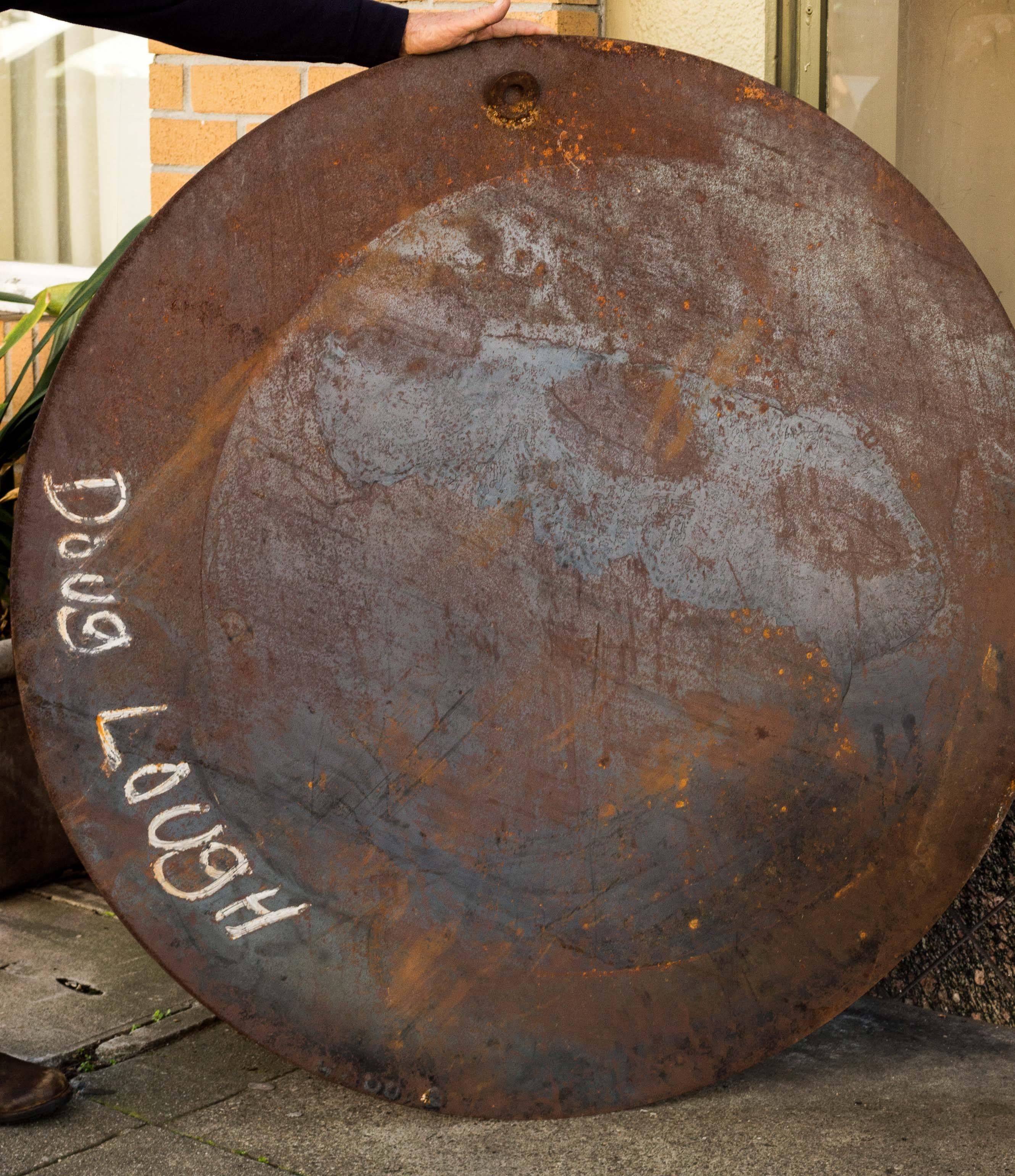 Steel Disc of a Mythic Desert Piper by Doug Lough In Distressed Condition In San Francisco, CA