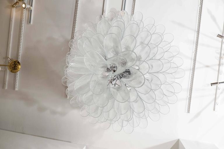 Mid-20th Century Multilayer Nickel Chandelier with Petal Form Glass Elements