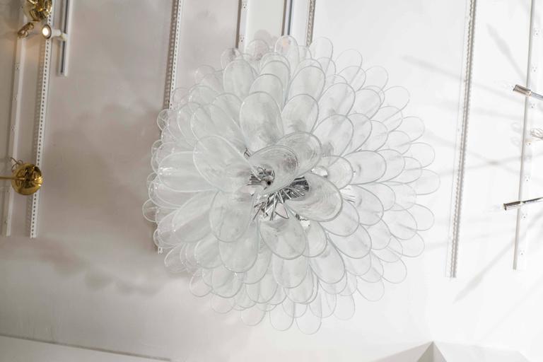 Murano Glass Multilayer Nickel Chandelier with Petal Form Glass Elements