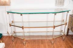 Three-Tier Lucite and Brass Console