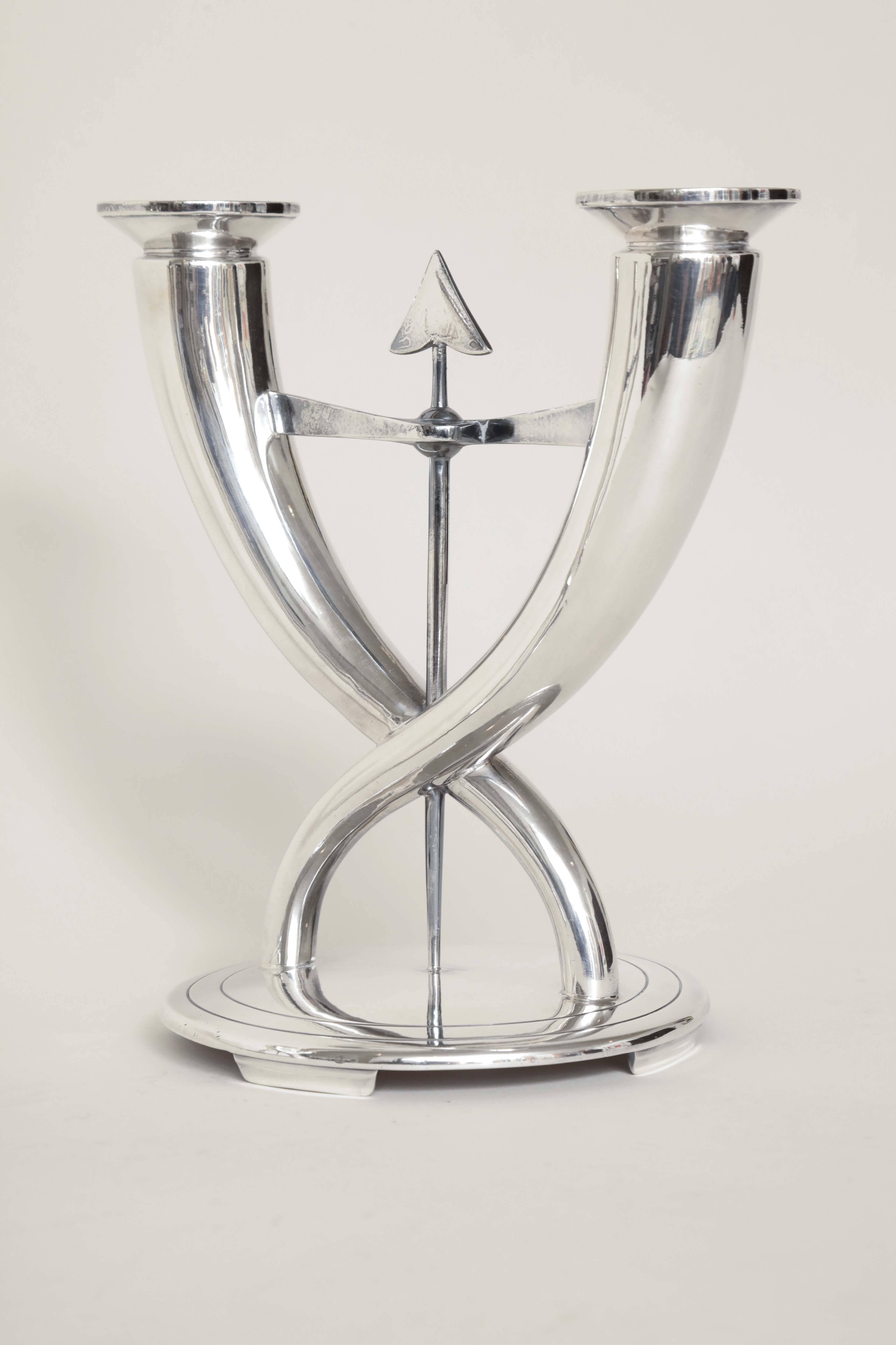 Gio Ponti for Christofle Pair of Italian Art Deco Silver Plated Candelabra In Excellent Condition In New York, NY