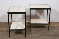 Pair of Travertine and Metal Two-Tiers Tables