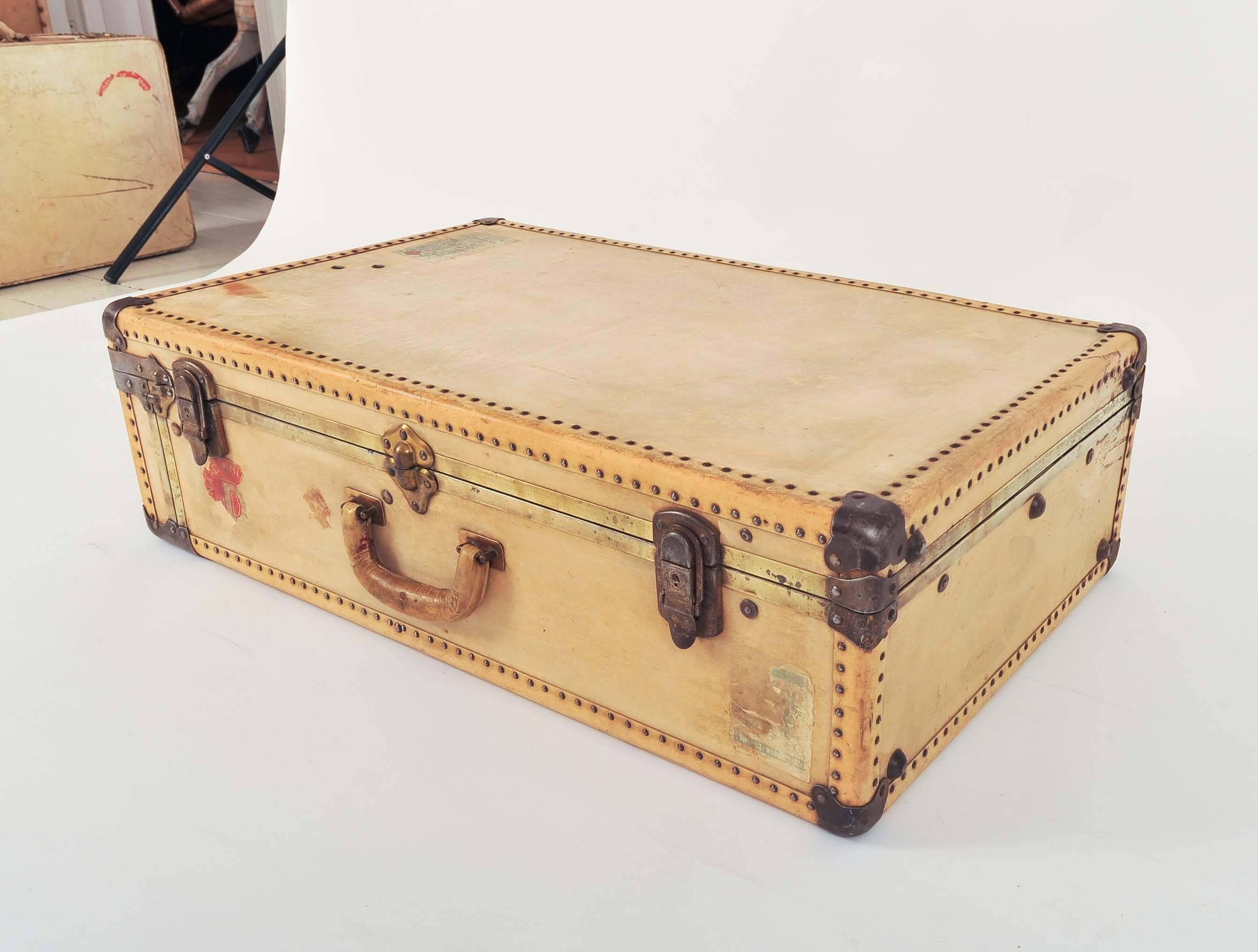 French Large Vellum Trunk with Studwork
