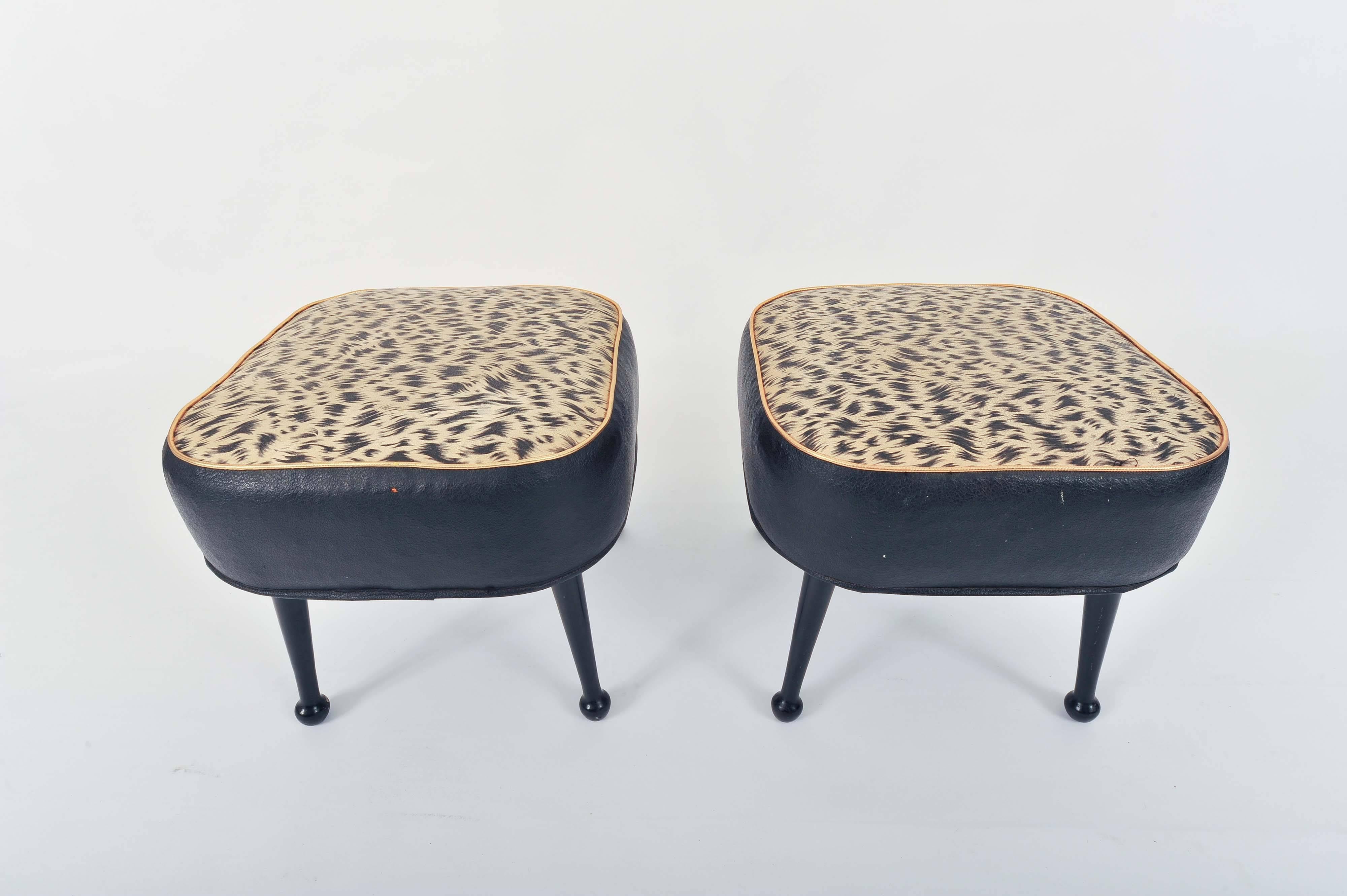 Pair of 1950s Footstools with Original Vinyl Covering In Excellent Condition In Kent, GB