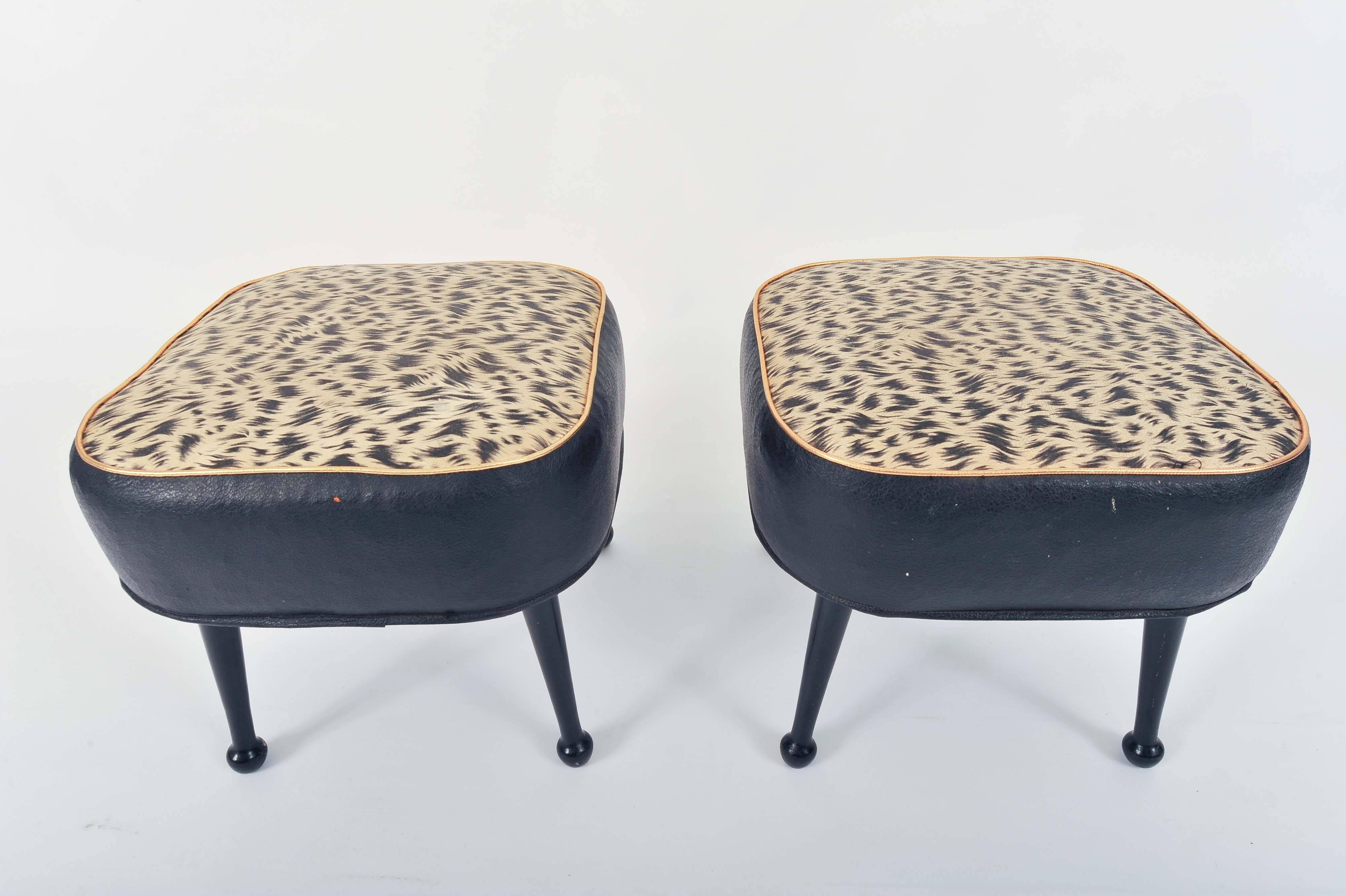Mid-20th Century Pair of 1950s Footstools with Original Vinyl Covering