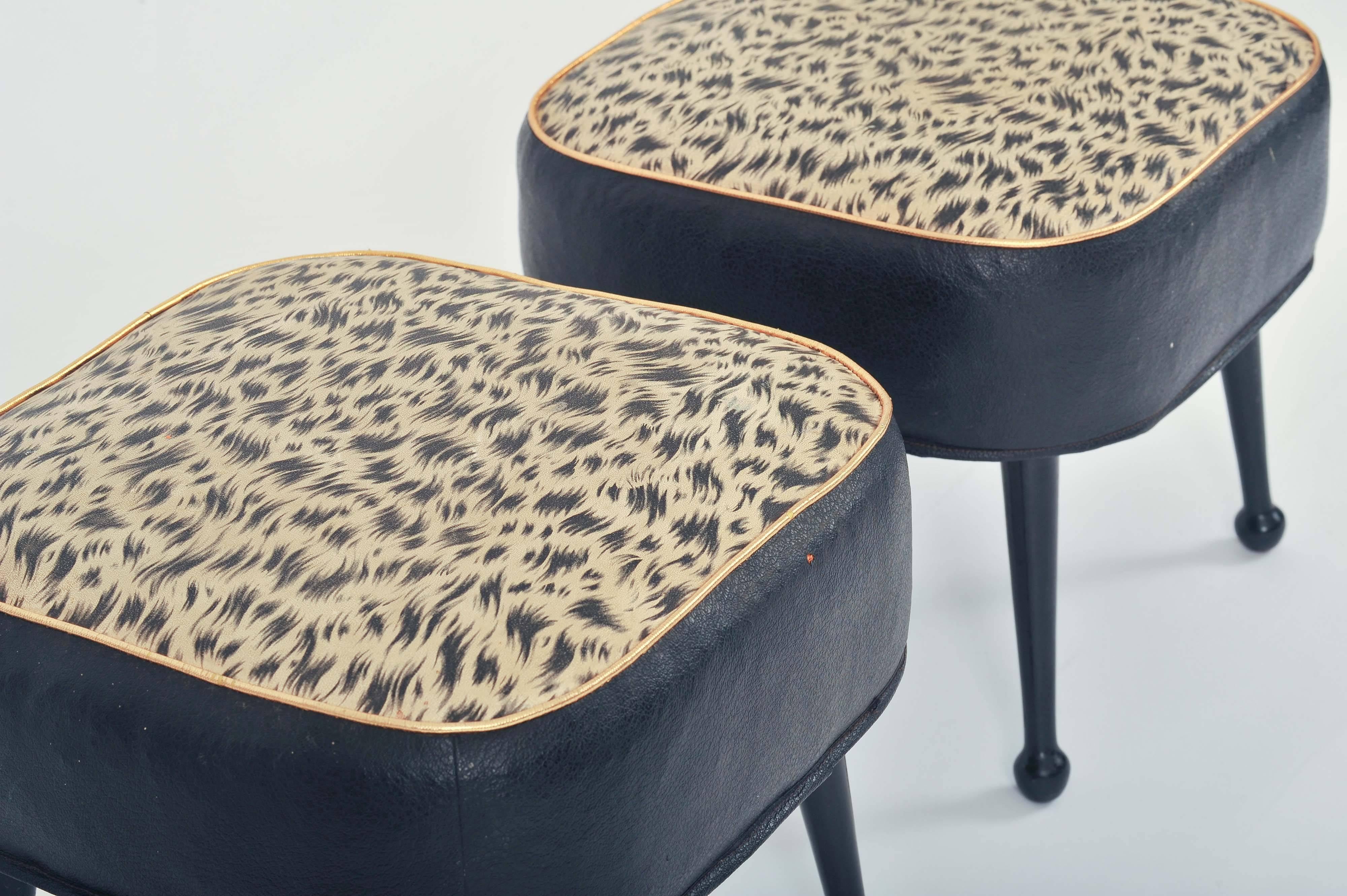 Pair of 1950s Footstools with Original Vinyl Covering 1