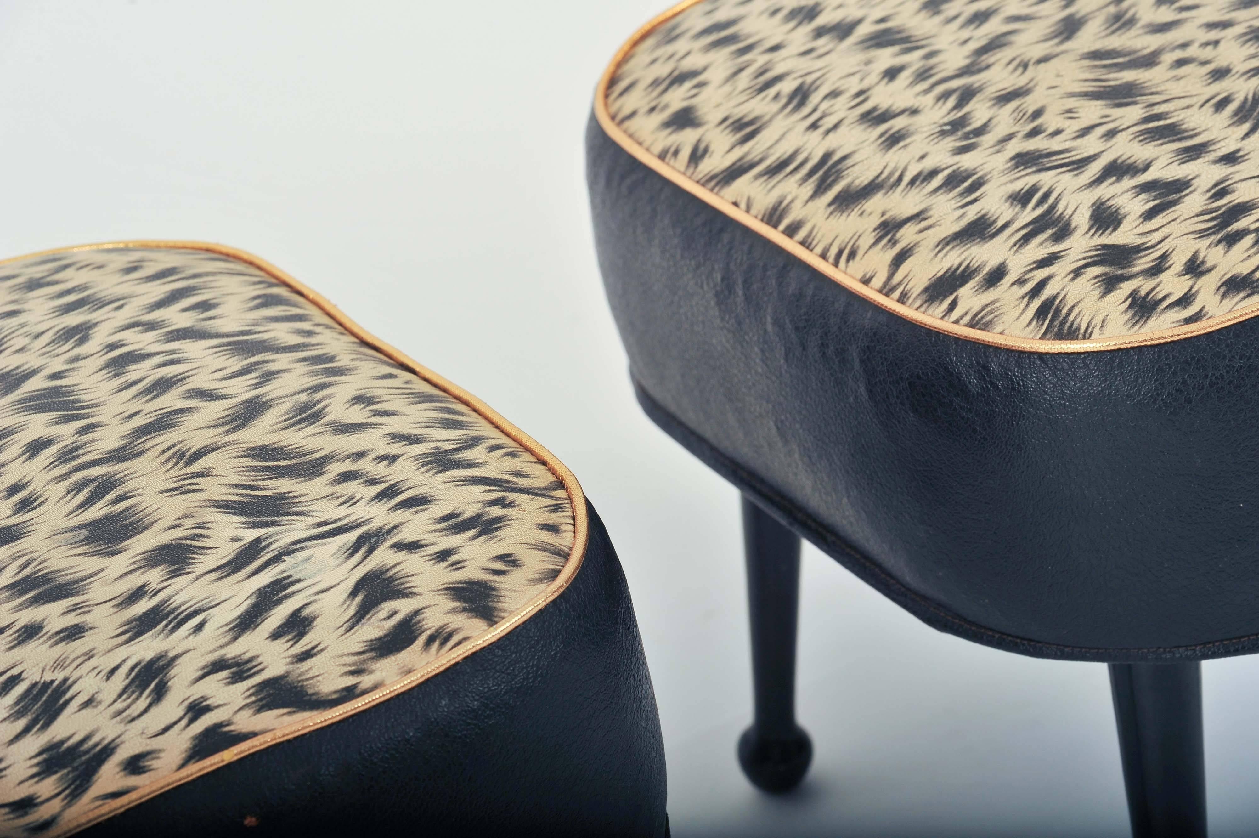 Pair of 1950s Footstools with Original Vinyl Covering 4